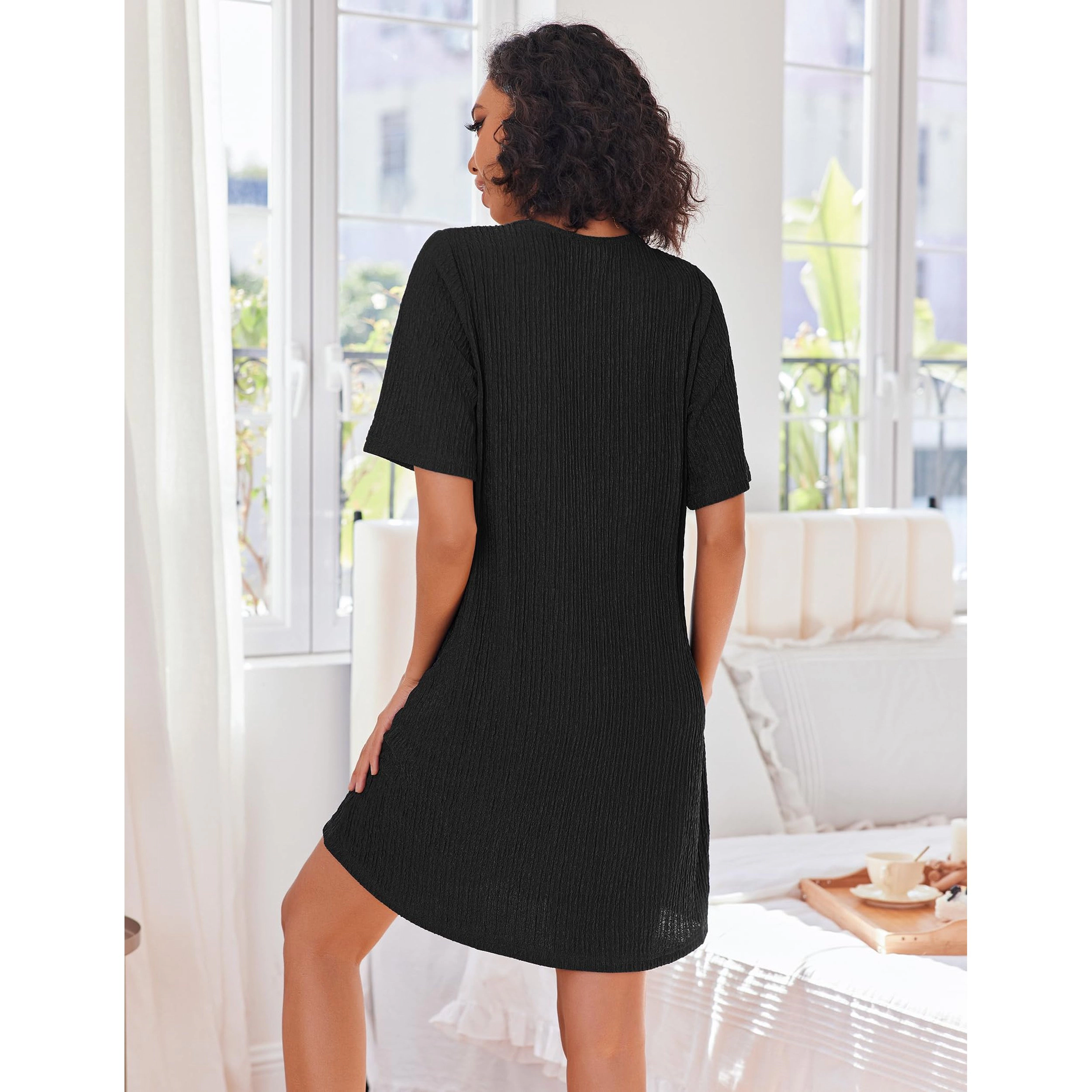 Ekouaer Womens Zipper Robe Short Sleeves House Dress Knit Bathrobe Housecoat Nightgown