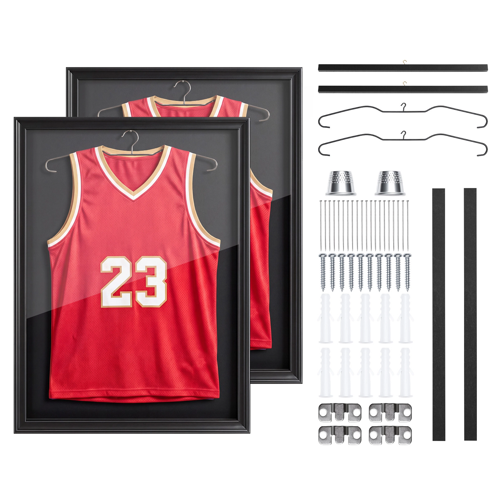 HONGGE Jersey Frame Display Case Wooden Sport Jersey Shadow Box with 98% UV Protection PC Panel and Hanger Magnetic