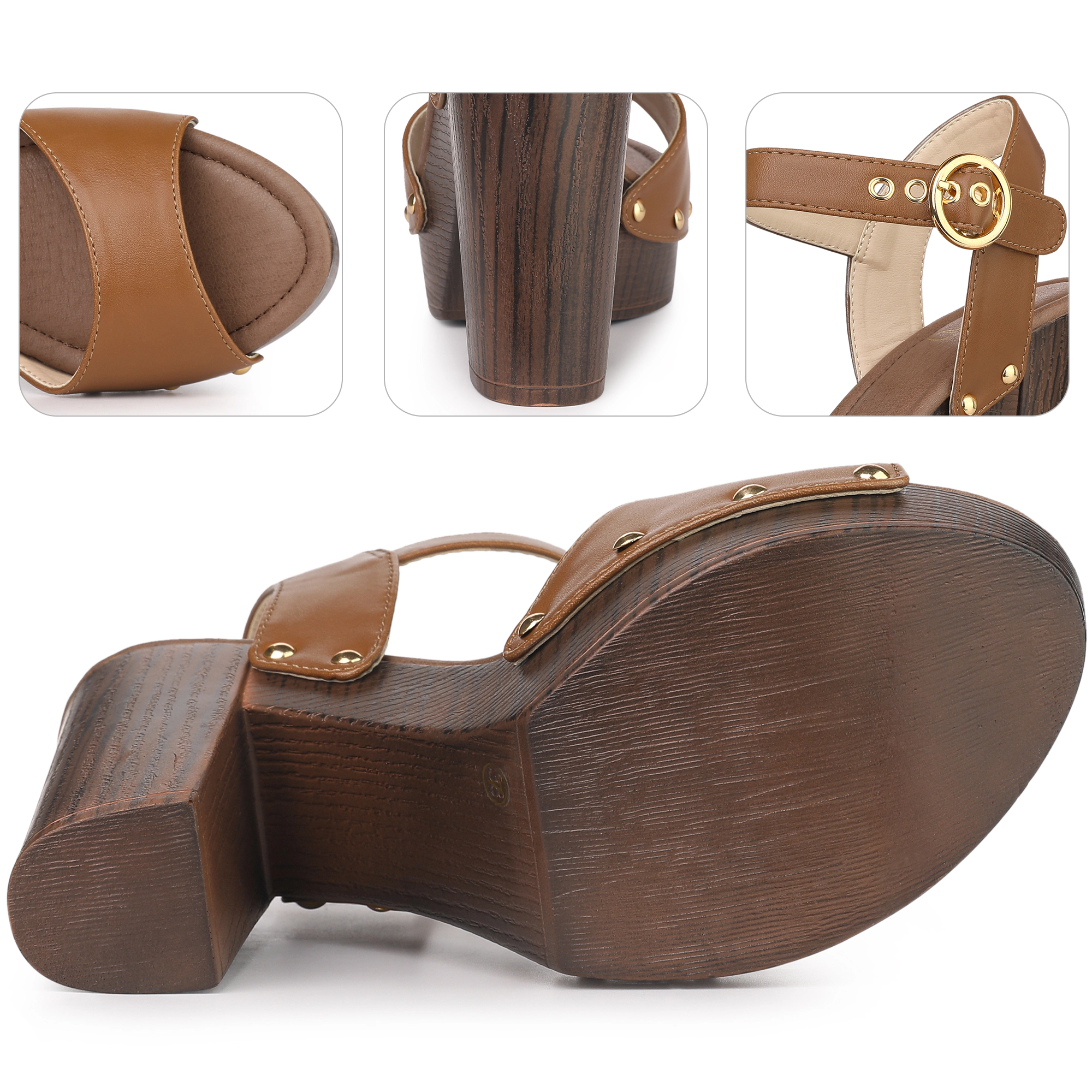 BLISSFUL STEP Women's Platform Chunky Heel Open Toe Sandals