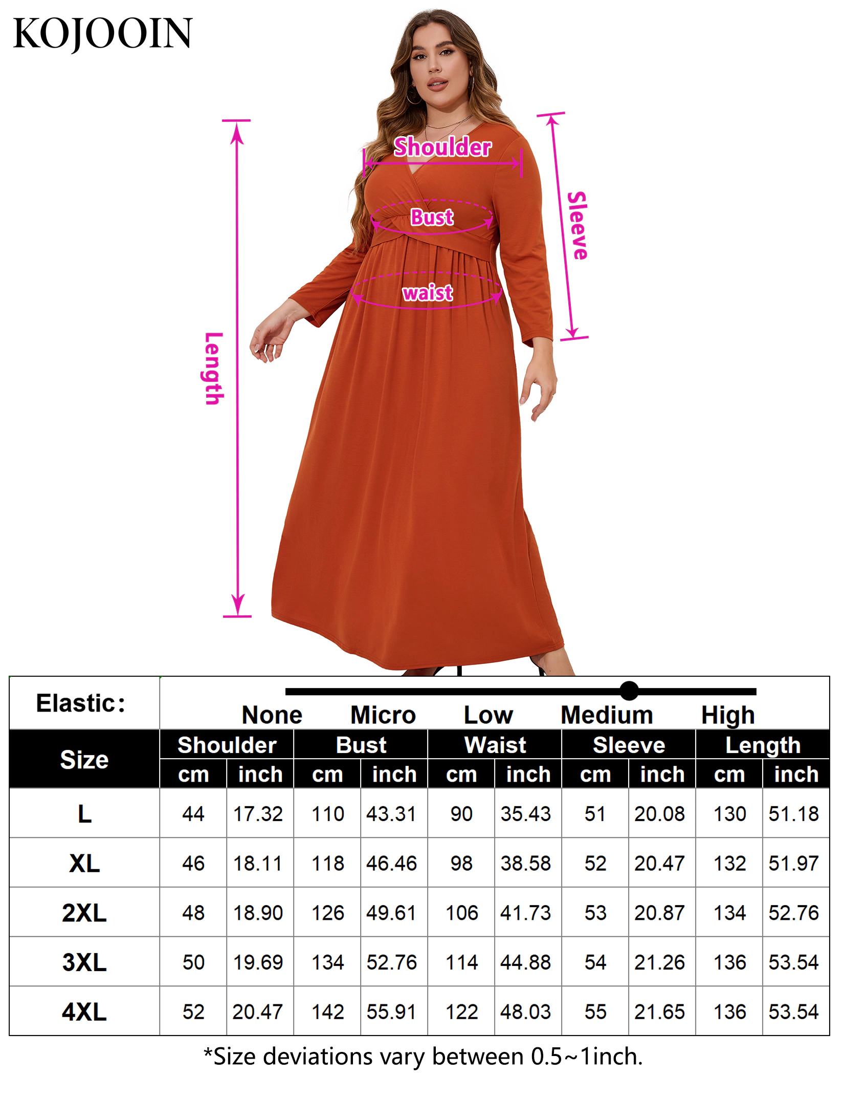 KOJOOIN Women's Plus Faux Wrap Maxi Dress Surplice V Neck Long Sleeve Empire Waist