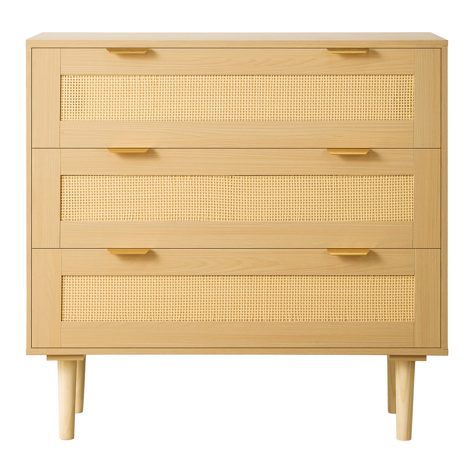 HONGGE Rattan Dresser Modern Closet Dresser for Bedroom Natural Rattan Chest of Drawers with Metal Handles & Wooden