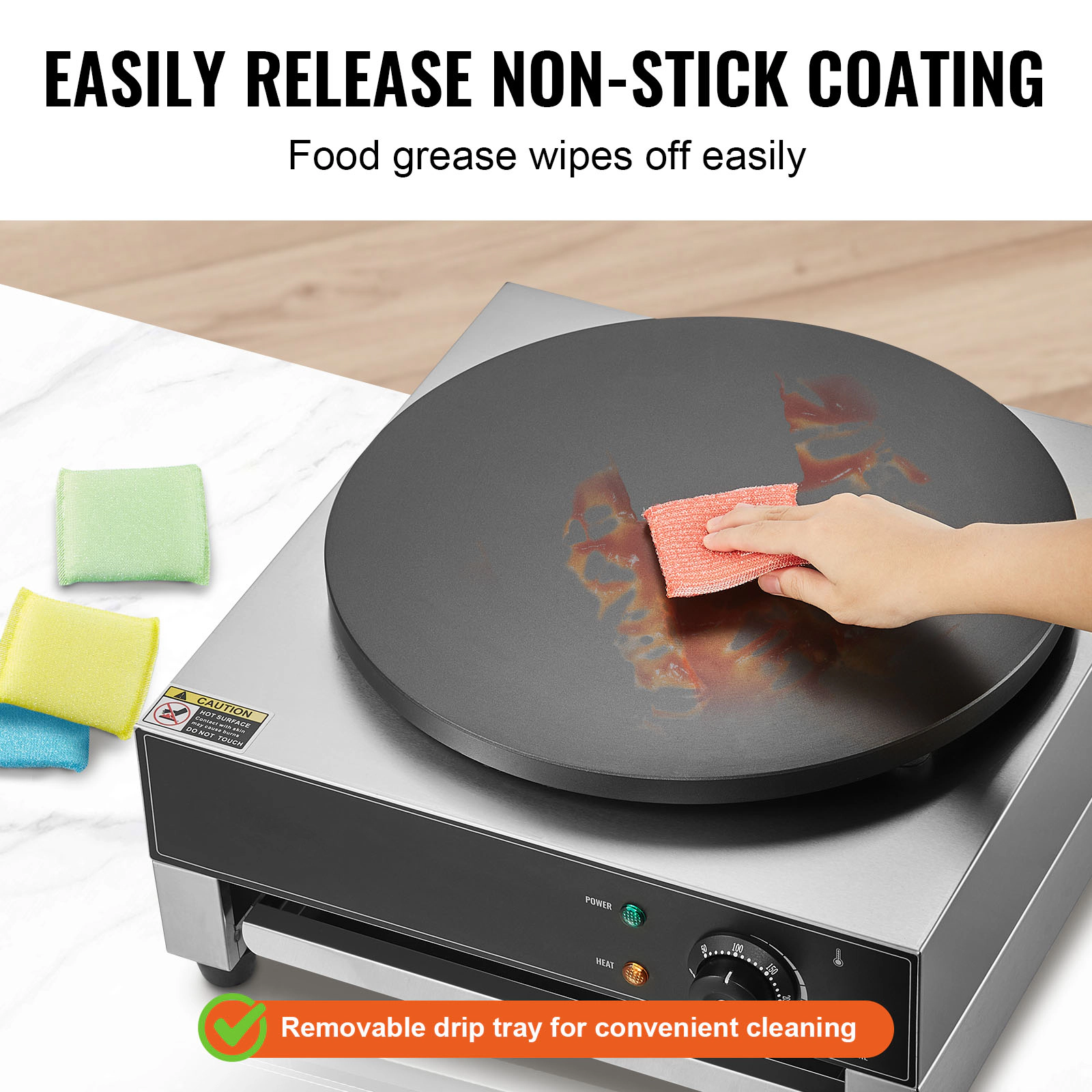 HONGGE Electric Crepe Maker, 16-Inch Commercial Machine, Flat Plate Griddle, Nonstick Stainless Steel