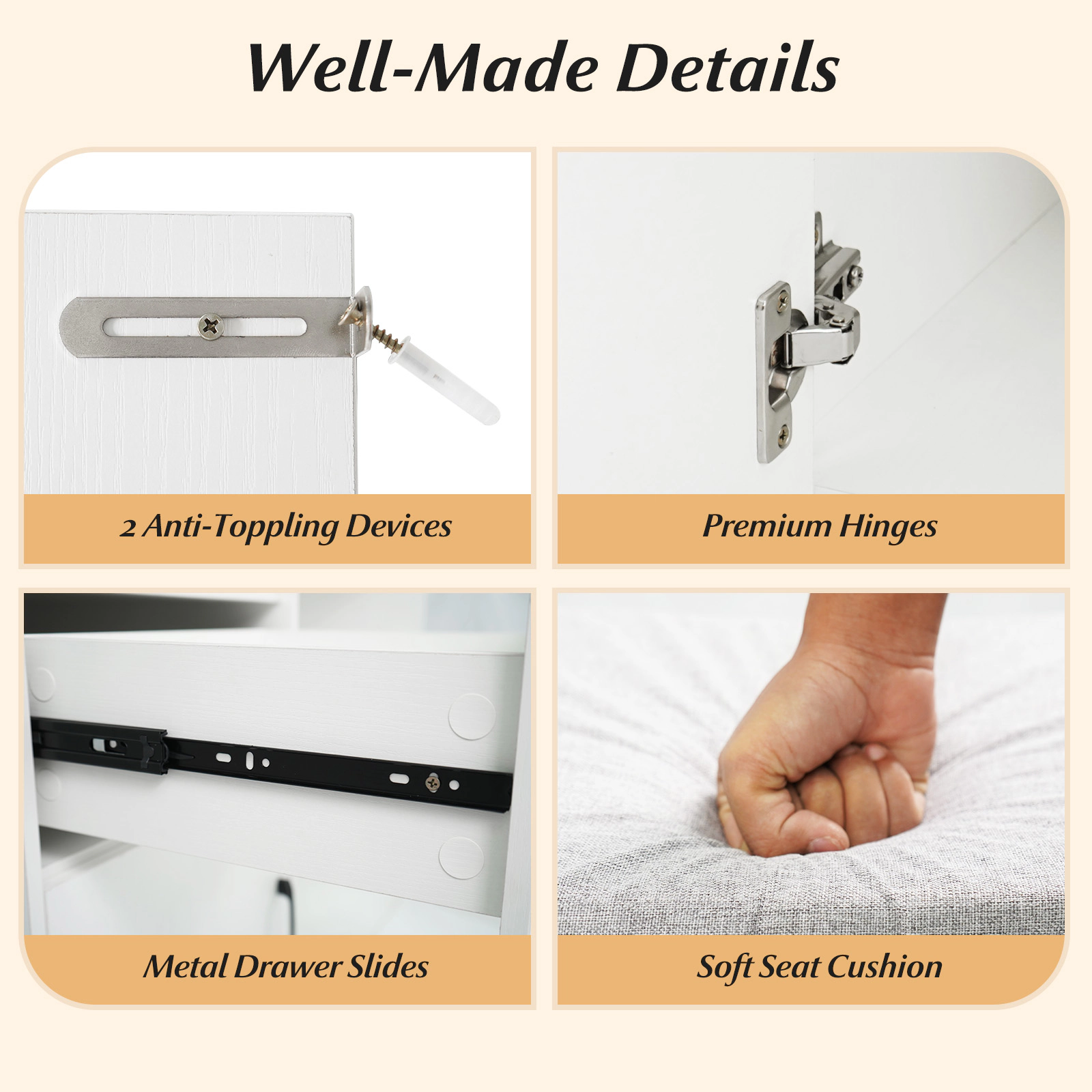 SUGIFT 67-in White Vanity Set with Lighted Mirror, Sliding Frosted Doors and 77 Ring Slots