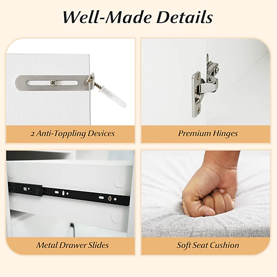 SUGIFT 67-in White Vanity Set with Lighted Mirror, Sliding Frosted Doors and 77 Ring Slots