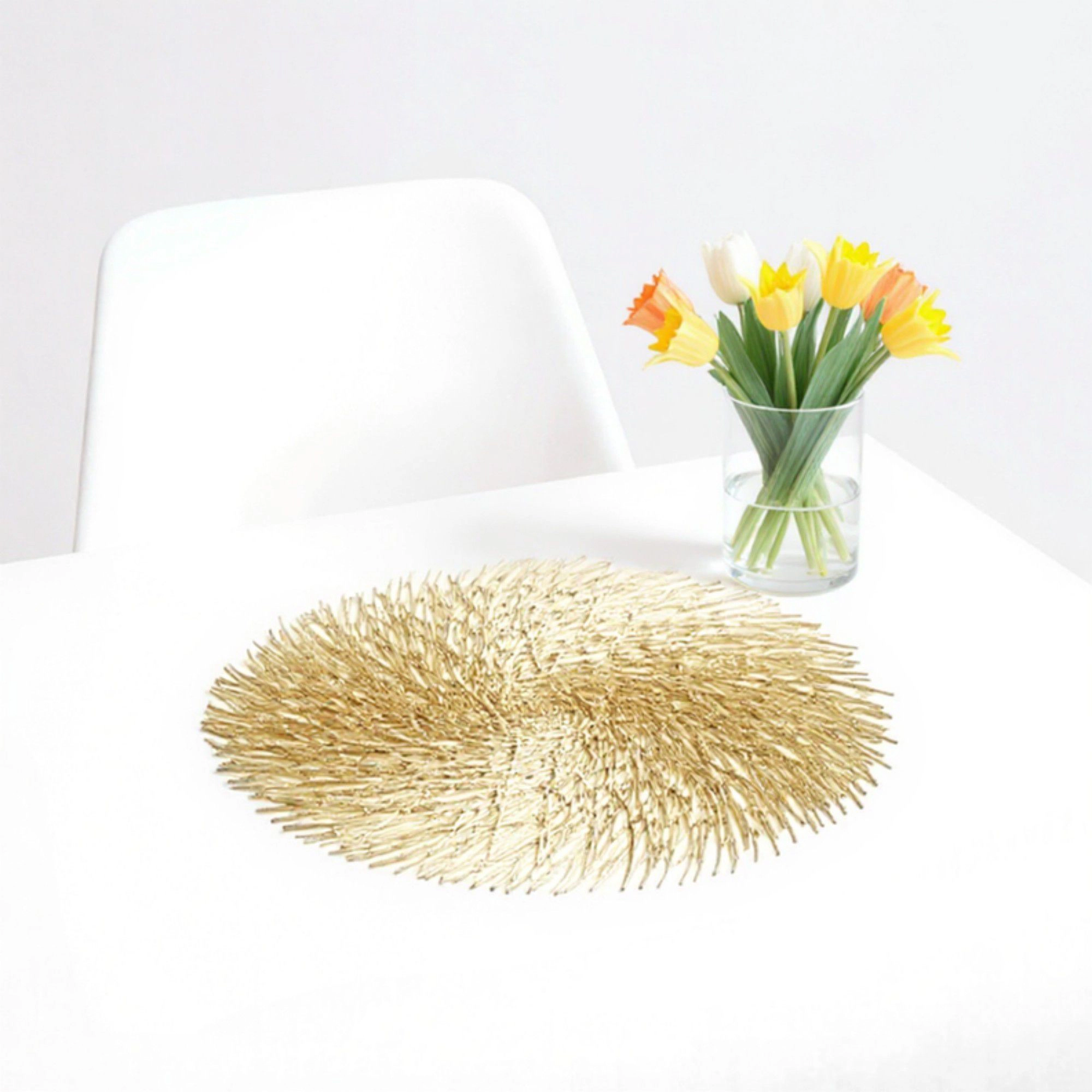 Alilang Unisex 4-Piece Round Spiral Woven Placemat with Textured Swirl Design