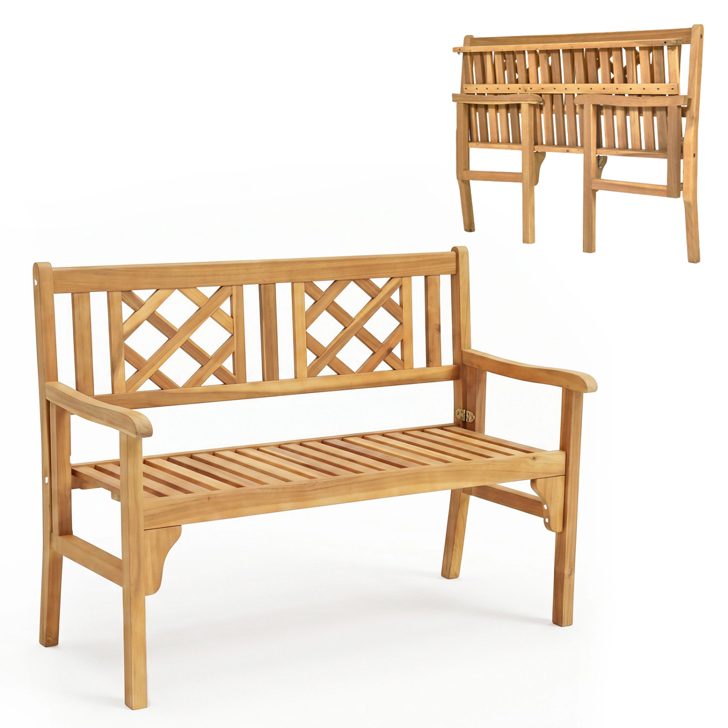 Hivvago Patio Foldable Bench With Curved Backrest And Armrest