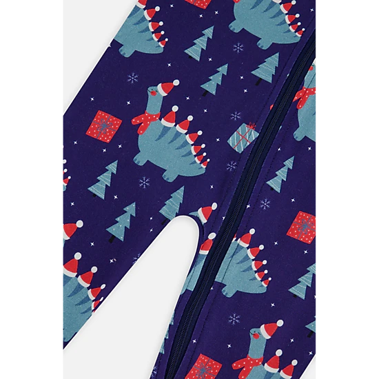 Deux par Deux Boys Organic Cotton Dinosaur Print Front Zip Footed One Piece Pajama