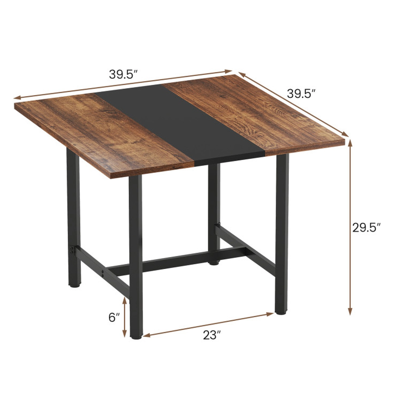 SUGIFT 200-lb Capacity 39.5-in Square 4-Person Dining Table with Thickened Wood Grain Top and Metal H-Frame