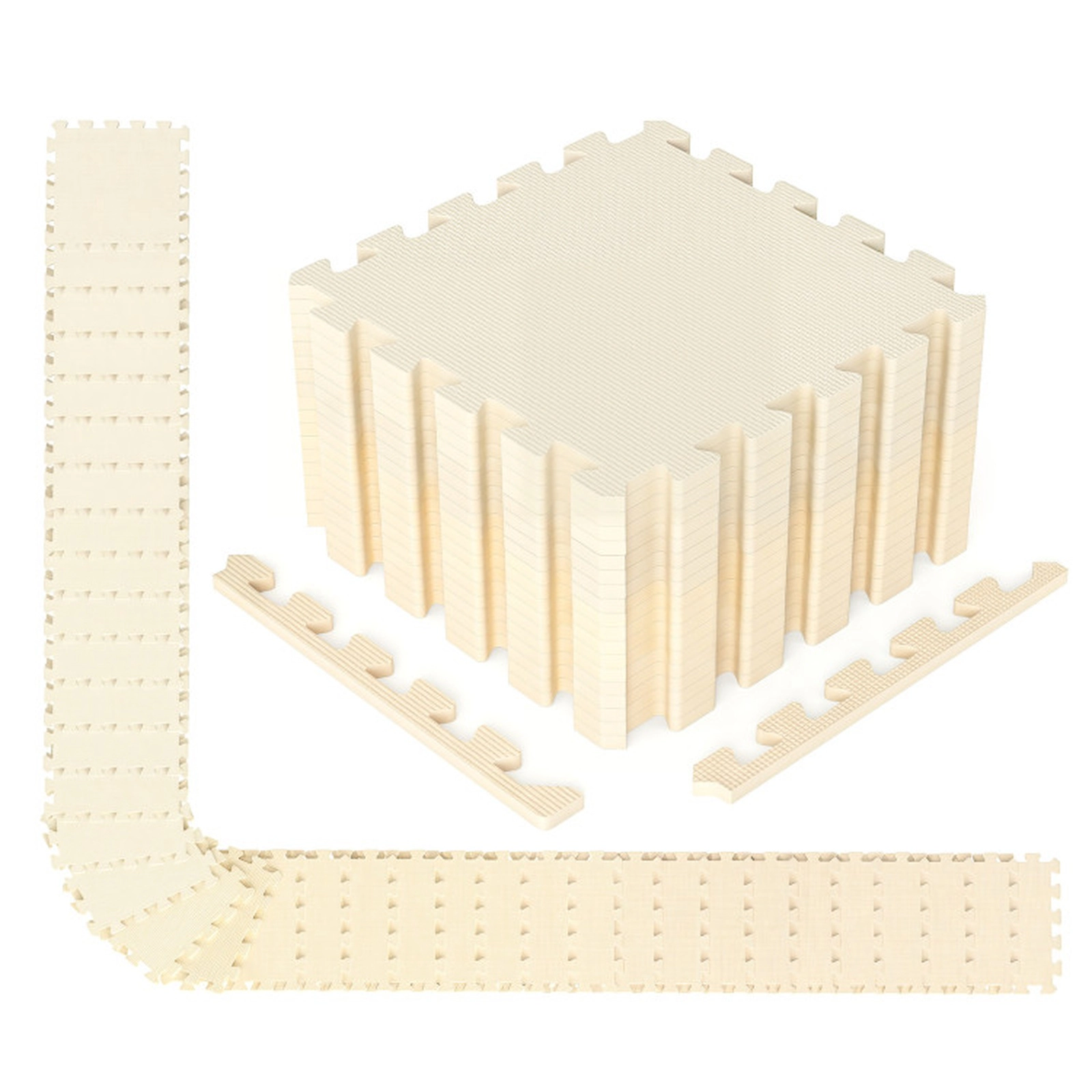 SUGIFT High-Density Interlocking Foam Floor Mats with Non-Slip Surface and Borders Beige