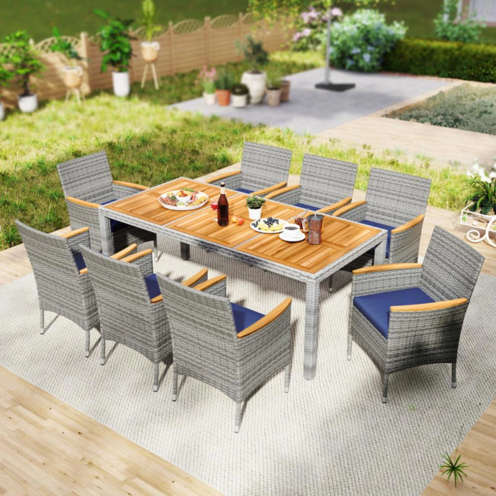 Hivvago 9 Pieces Patio Pe Wicker Dining Set For Deck, Garden And Yard