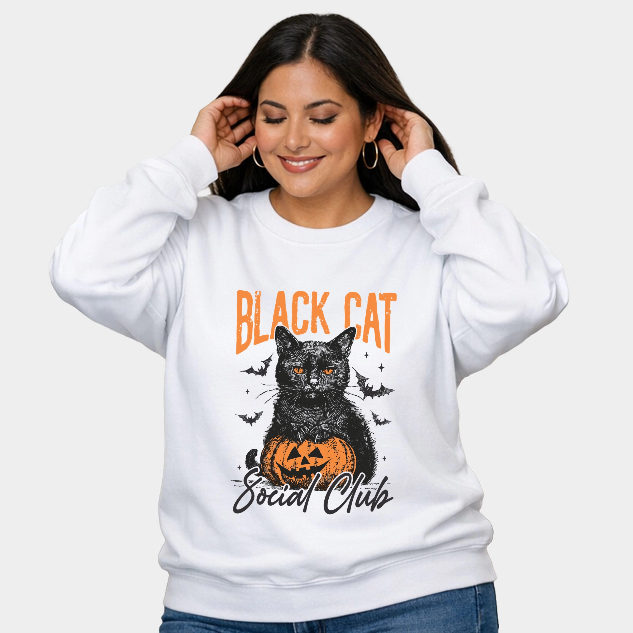 Simply Sage Market - Black Cat Social Club Pumpkin  Women's Plus Sized Graphic Sweatshirt