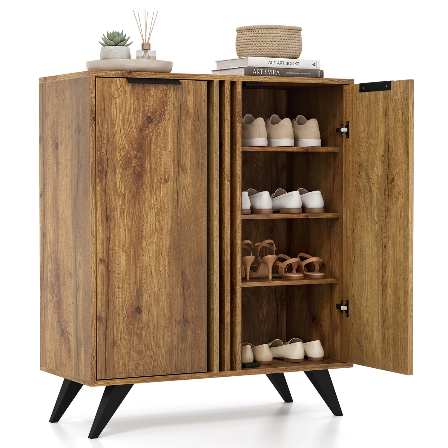 Glintex 4-Tier Hidden Shoe Cabinet with 180-Lb Max Load and 6-Inch Clearance, Natural