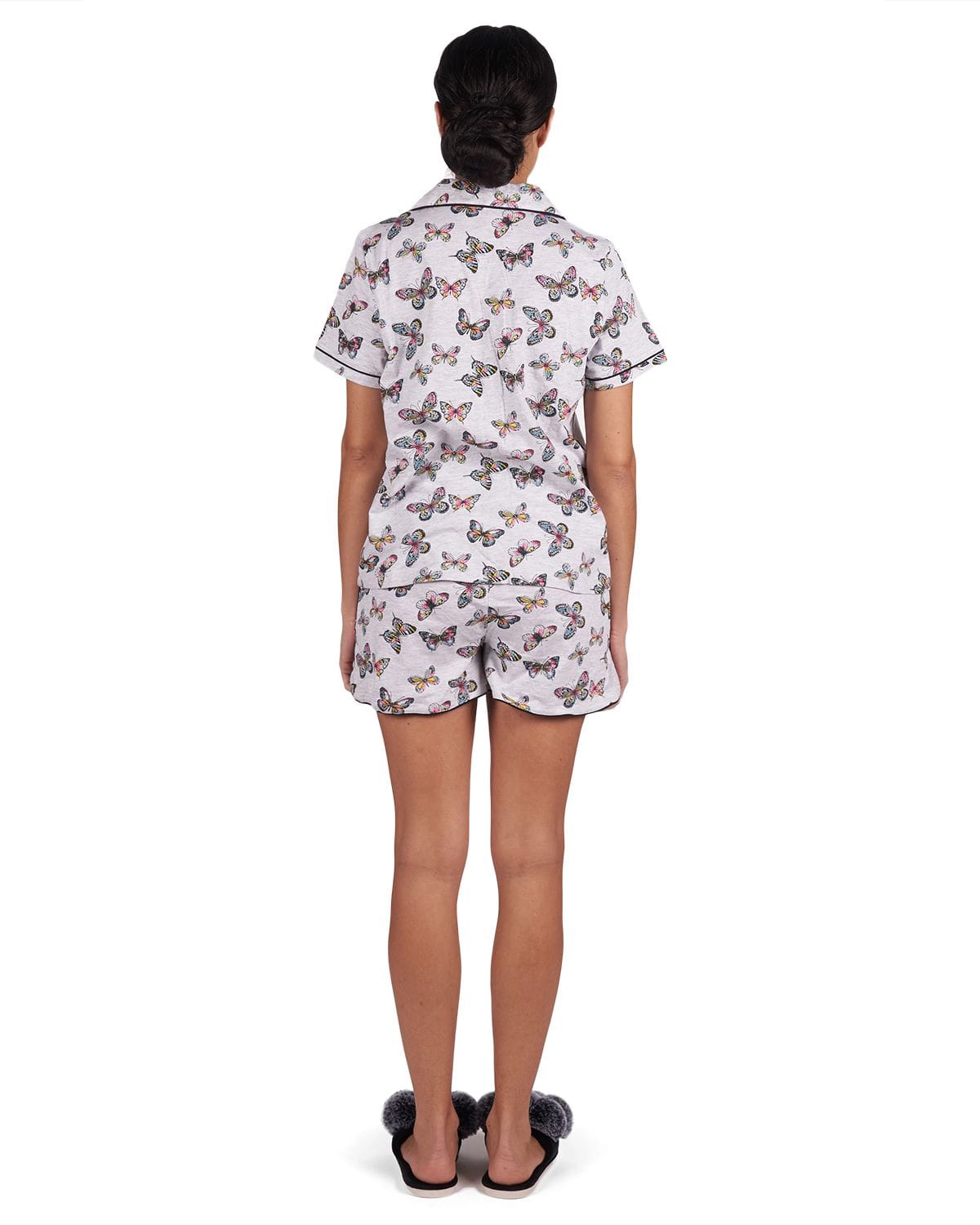 MeMoi Women's Butterfly Notch Collar Cotton Blend Pajama Set