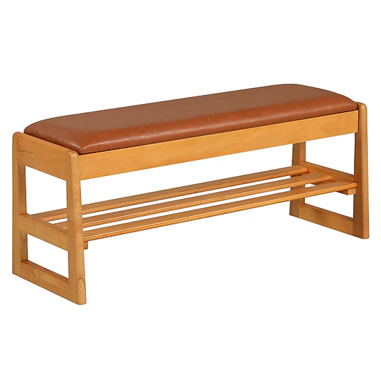 SUGIFT 2-Tier Brown Rubberwood Shoe Rack Entryway Bench with Flip-Open Storage 40-in W 400-lb Seat Capacity