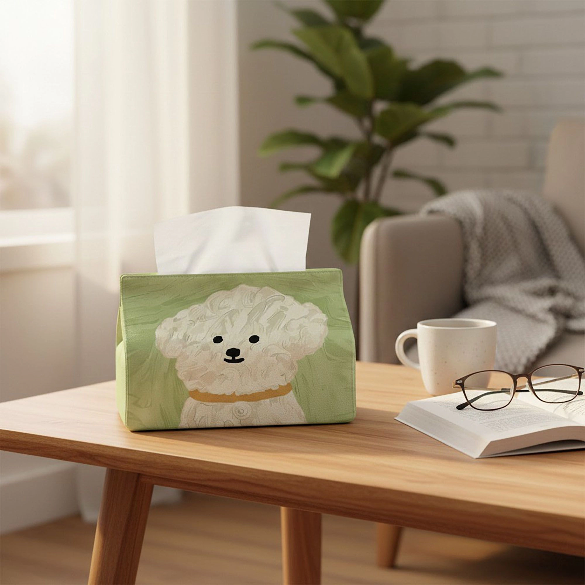Alilang Unisex 3-piece Illustrated Dog Fabric Tissue Holder Decorative Soft Cover