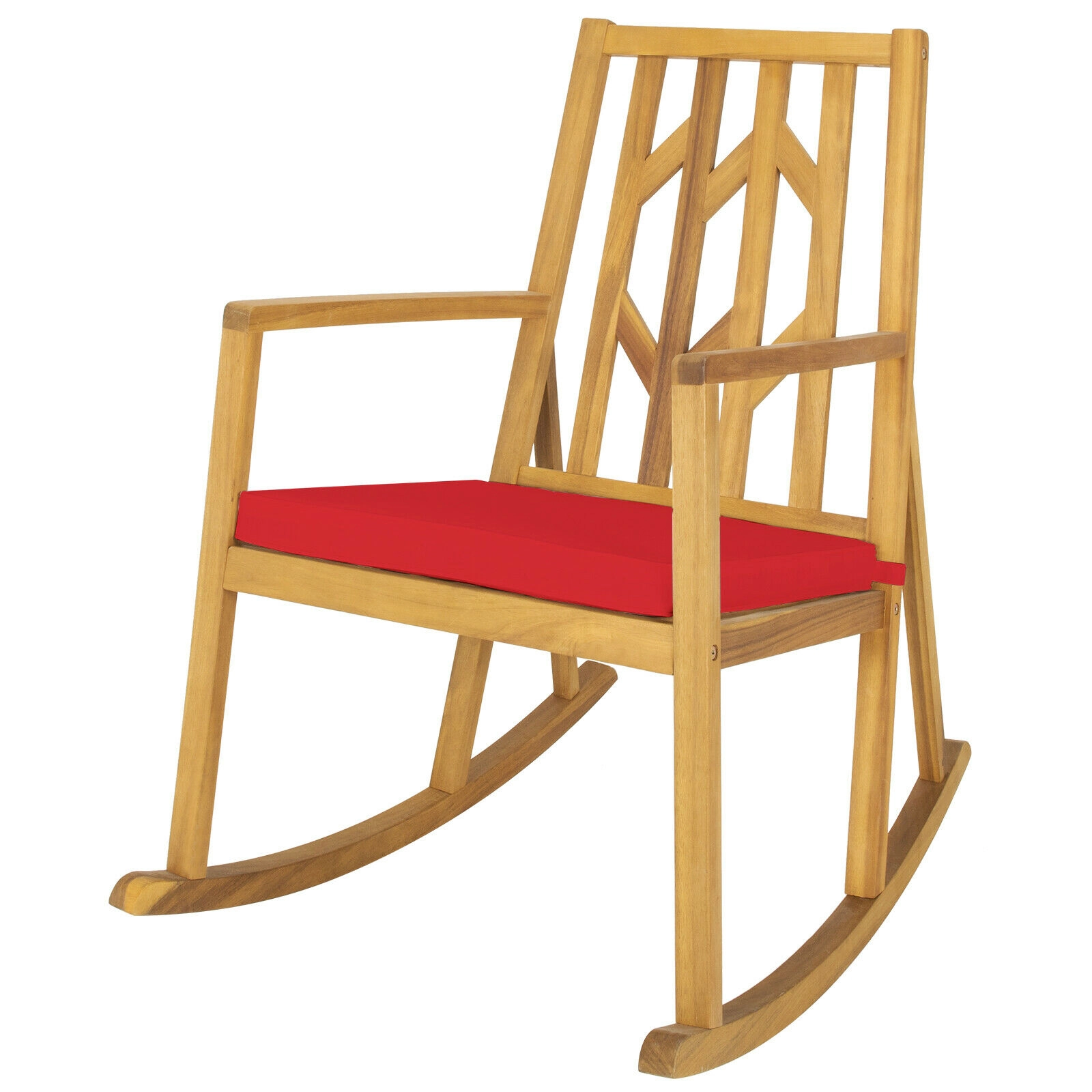 SUGIFT Natural Acacia Wood Outdoor Rocking Chair, 350-lb Capacity, Washable Cushion