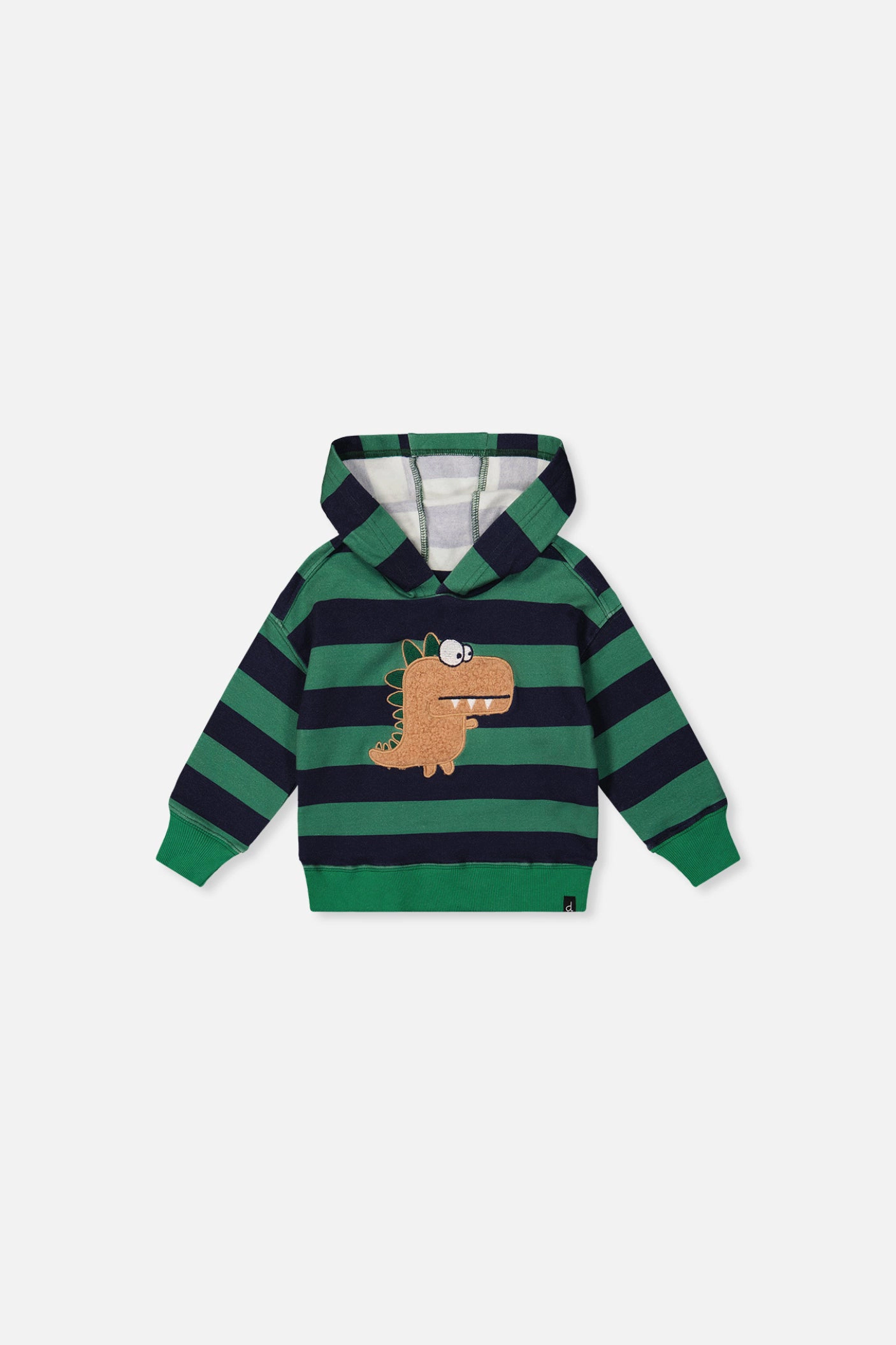 Deux par Boys Striped Fleece Hoodie with Dino Appliqué
