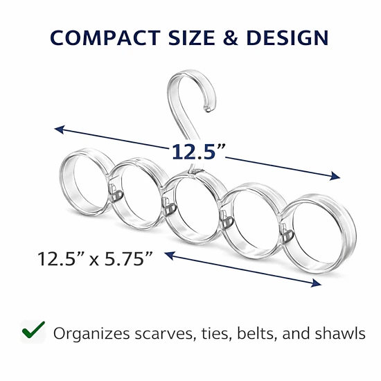 Home Collection 5 Hole Clear Scarf Hanger Snag-Free Closet Organizer