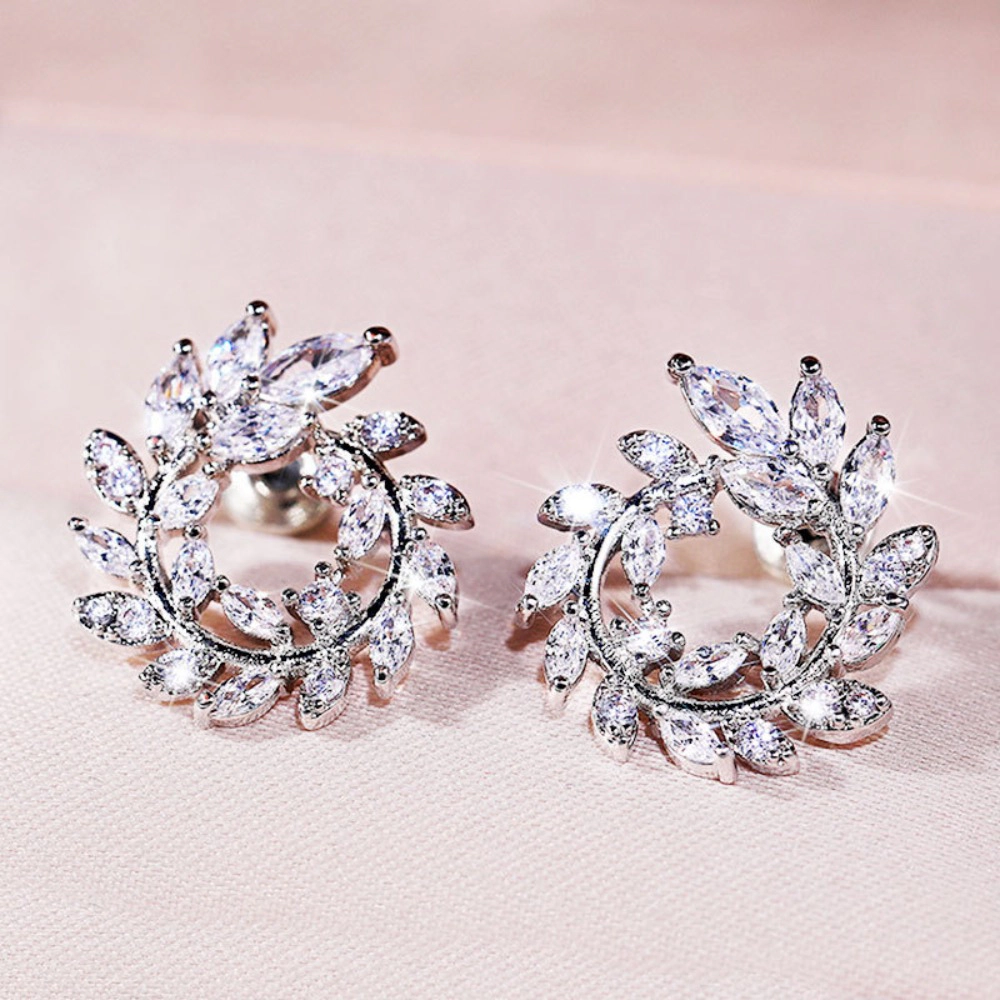 White Gold Plated Wheat Wreath Stud Earrings