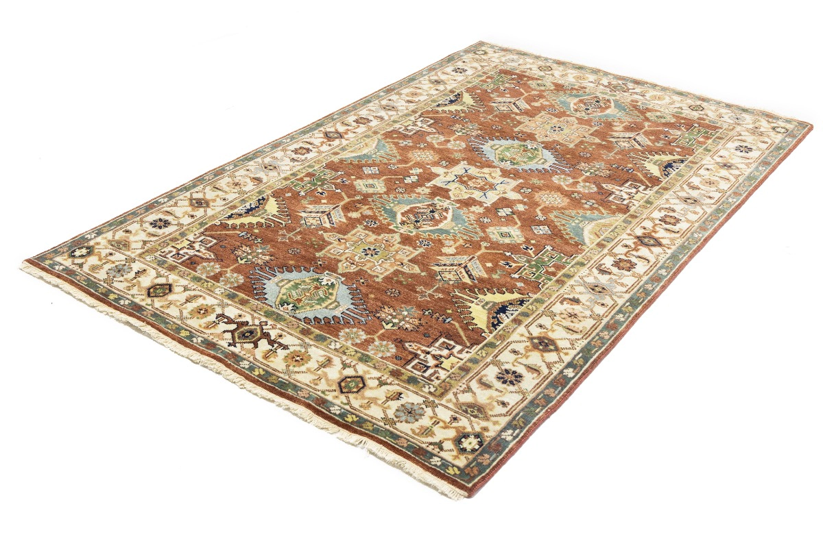 Magic Rugs 5'0 X 8'0 Hand Knotted Rust & Cream Indo-Karajeh Wool Rug