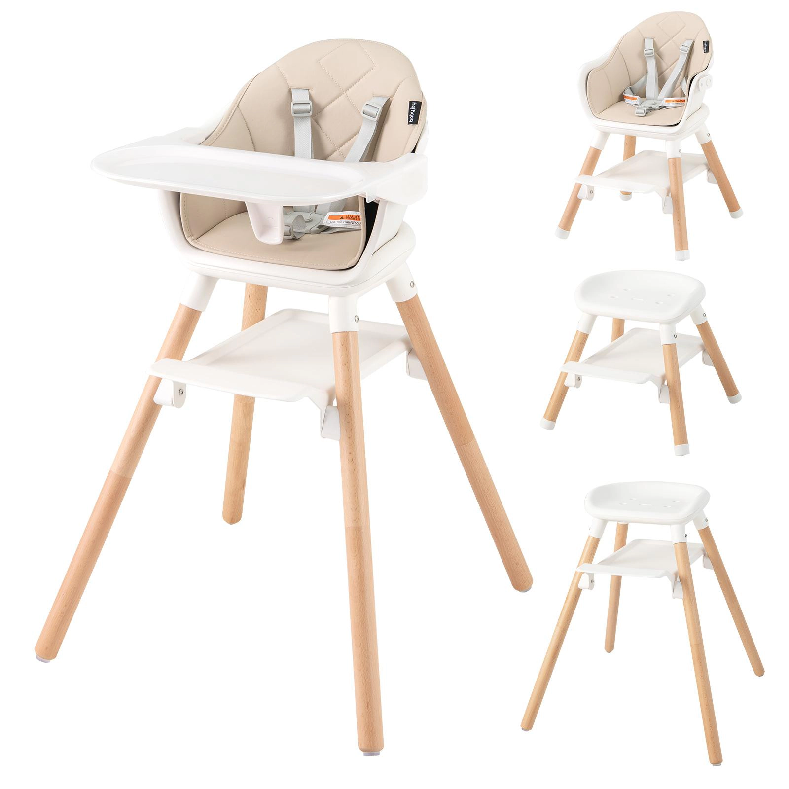 SUGIFT Removable Dishwasher Safe Double Tray and Beech Legs 6-in-1 Baby High Chair