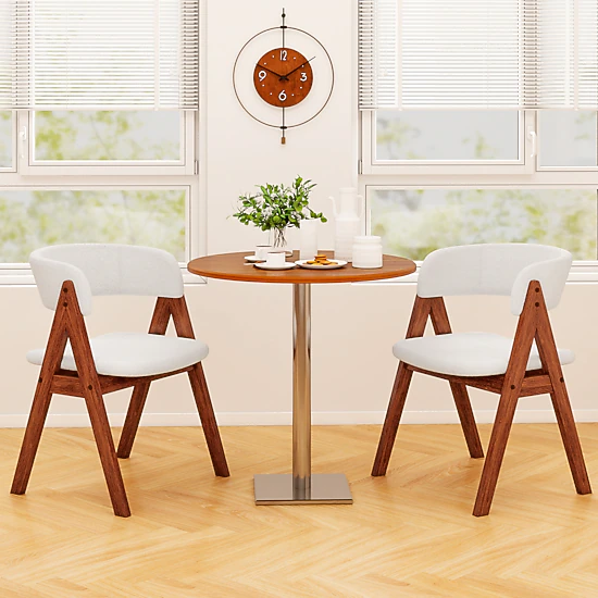 LJG Wooden Dining Chair Set of 2 Mid-Century Modern Sherpa Upholstered Kitchen Dining Room Chairs