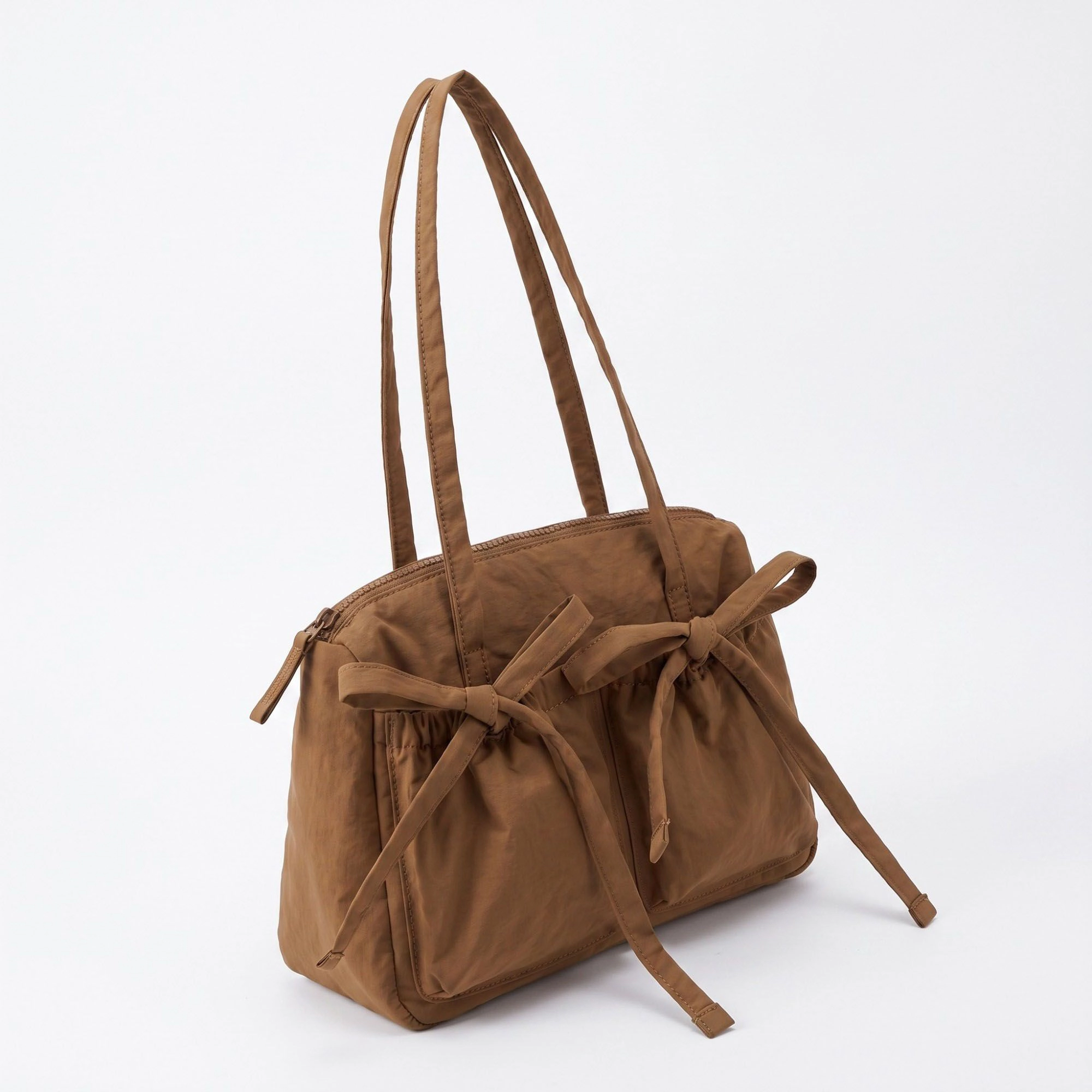 Alilang Women's Multi-Pocket Shoulder Tote Bag with Bow-Tie Drawstrings and Top Zipper 11.5x9x5in