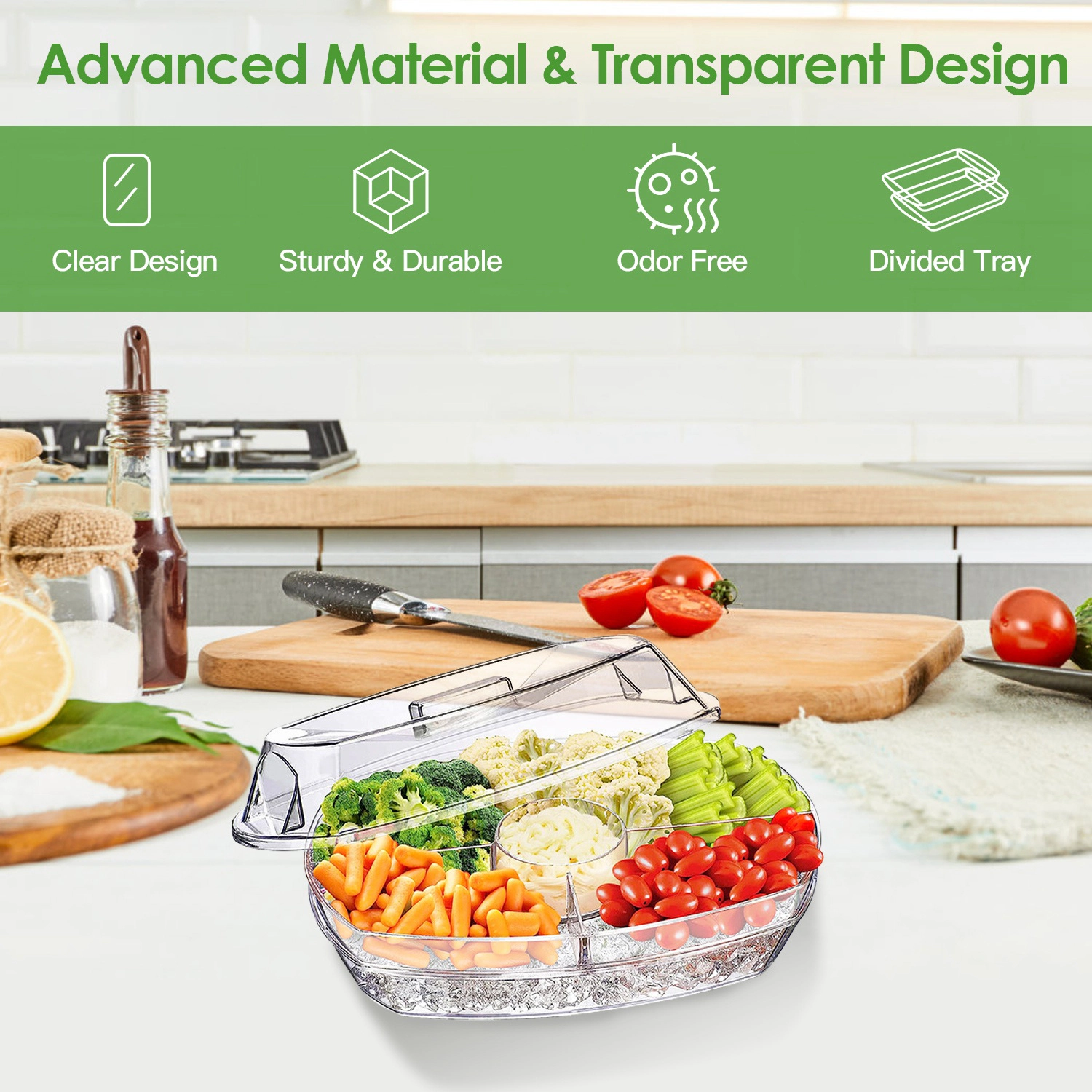 GBruno 4-Compartment Chilled Serving Tray With Lid