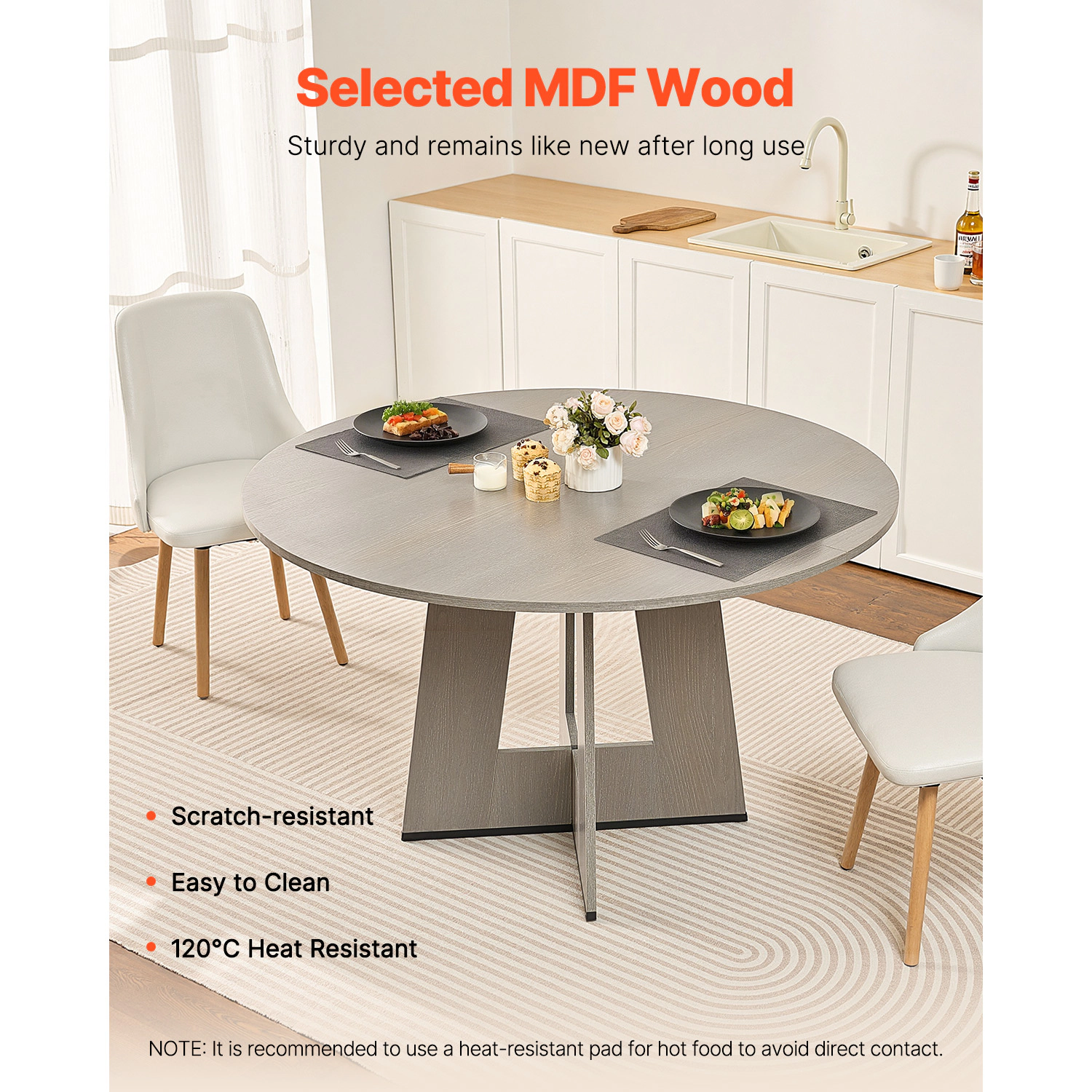 HONGGE Round Dining Table Wood for Circle Furniture Leisure Tables with Home Kitchen Living Room Only