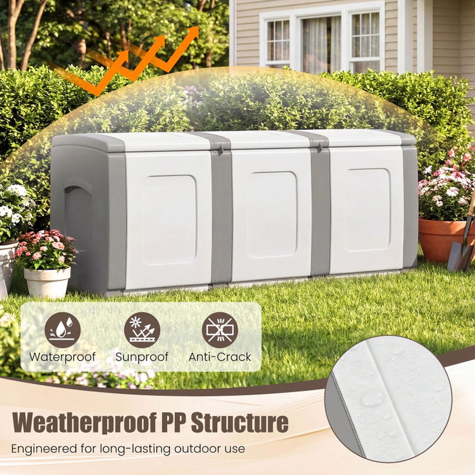 SUGIFT 80-Gallon Lockable Lid All-Weather PP Patio Container Storage Box 55-in x 21.5-in x 22.5-in 90-lb Gray