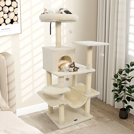 SlickBlue 58" Cat Tree Tower with Condo, Hammock & Scratching Posts