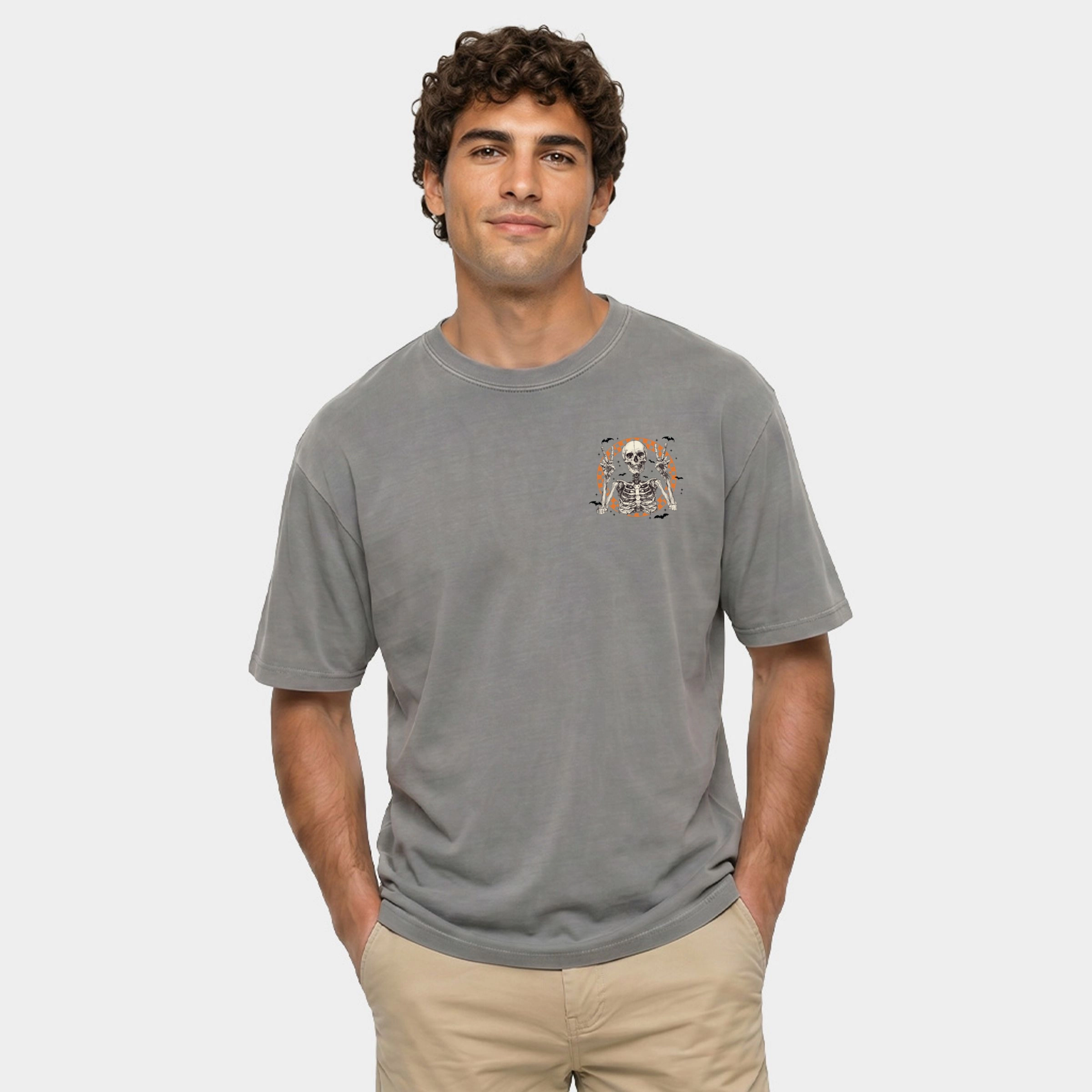 Simply Sage Market - Men's Garment Dyed Graphic T-Shirt Peace Sign Skeleton