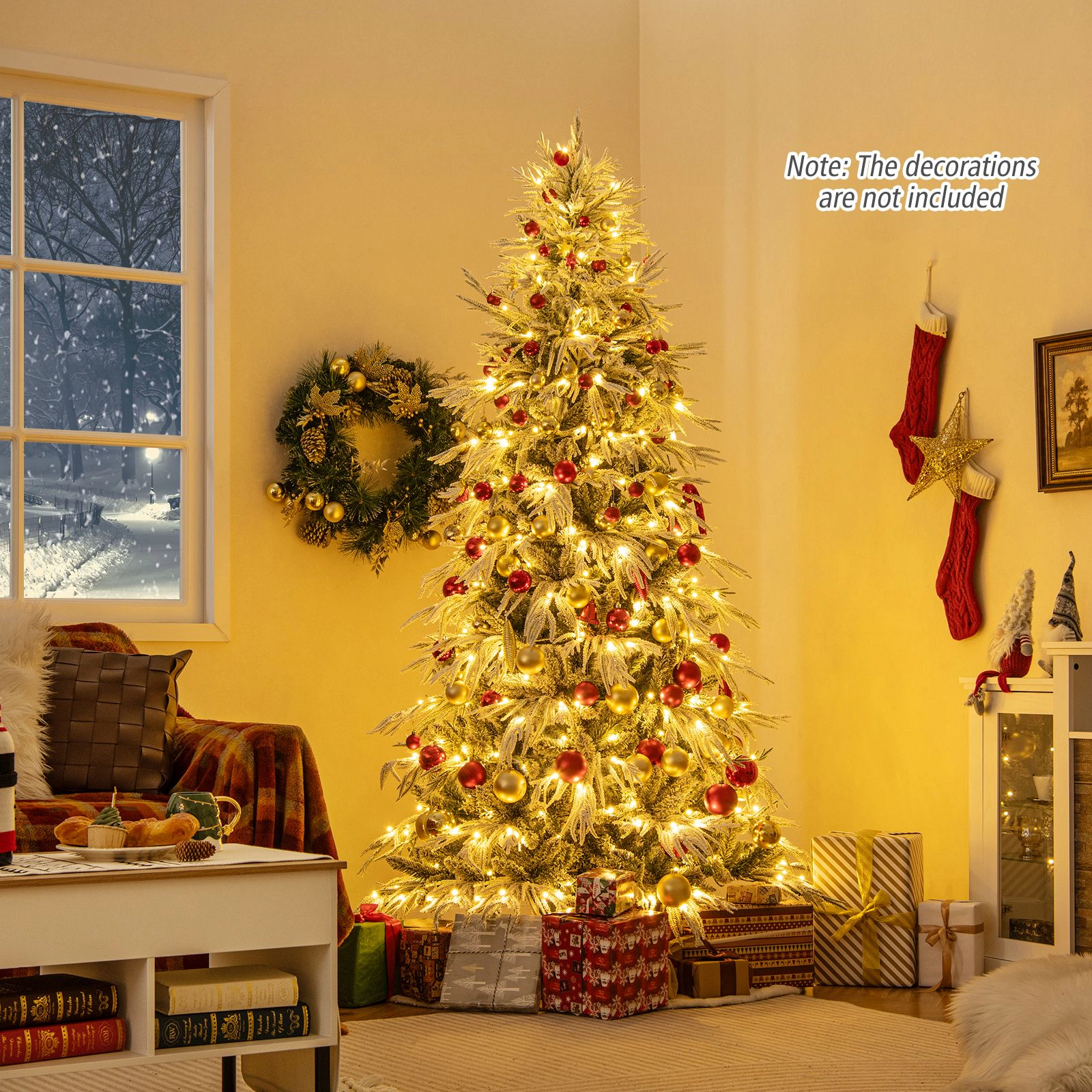 SlickBlue Snow Flocked Christmas Tree with Warm White LED Lights