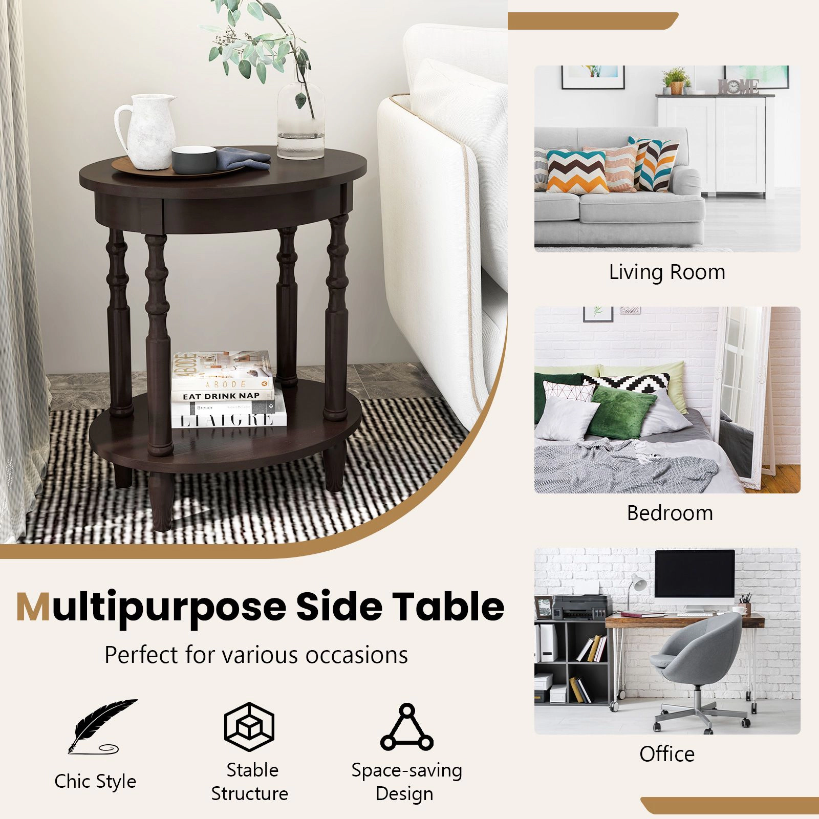 SlickBlue 2-Tier Side Table with Storage Shelf for Living Room