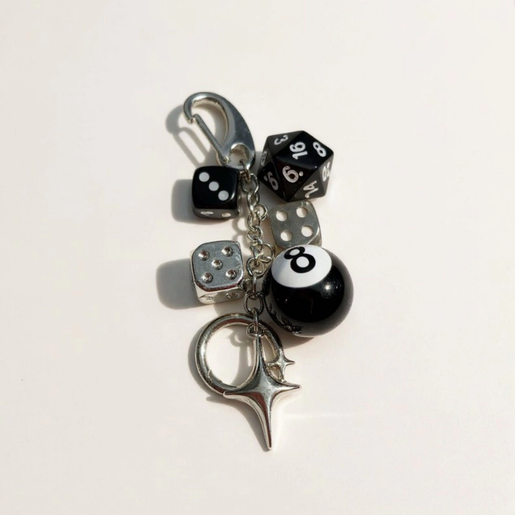 Alilang Women's Dice and 8-Ball Charm Keychain with Star Pendant