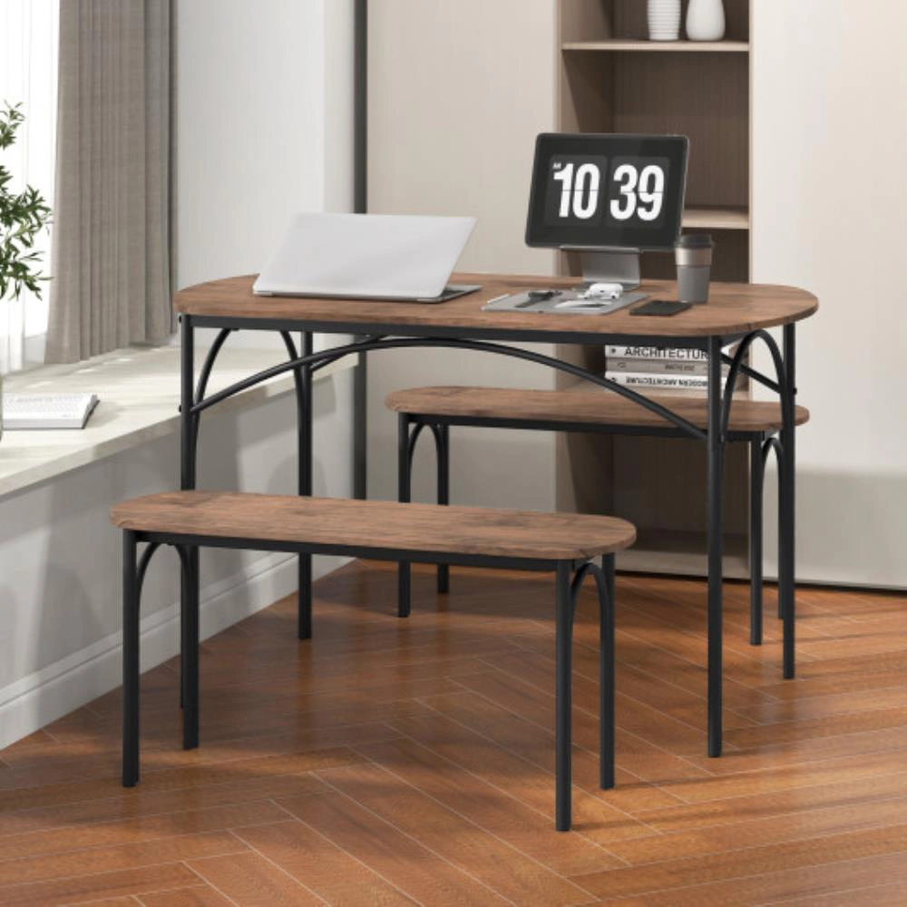 Hivvago 3-Piece Dining Table Set For 4 With Metal Frame-Brown