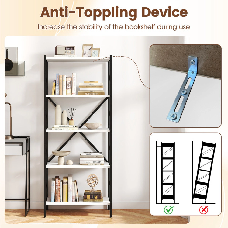Hivvago 5-Tier Tall Bookshelf With Heavy-Duty Metal Frame Modern Storage