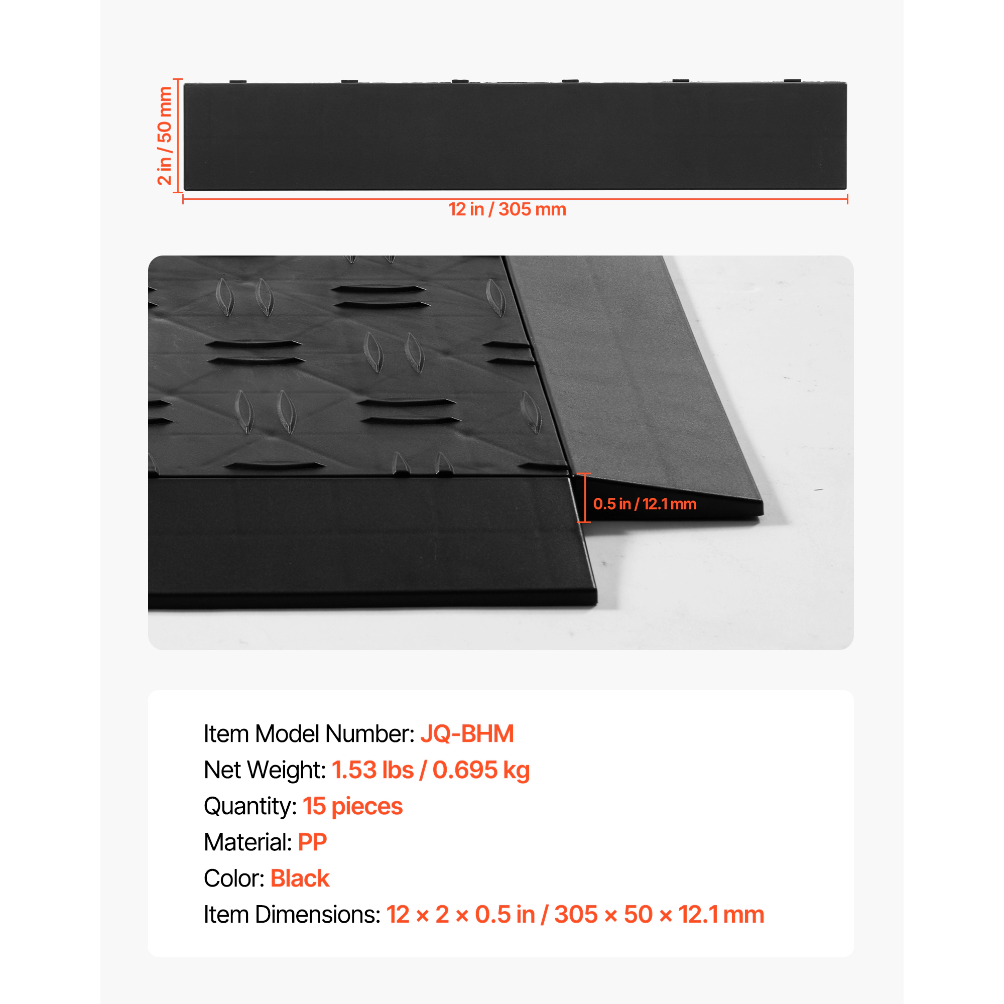 HONGGE Sturdy Interlocking Modular Garage Floor Edging Transition Edge Kit, Slip-resistant