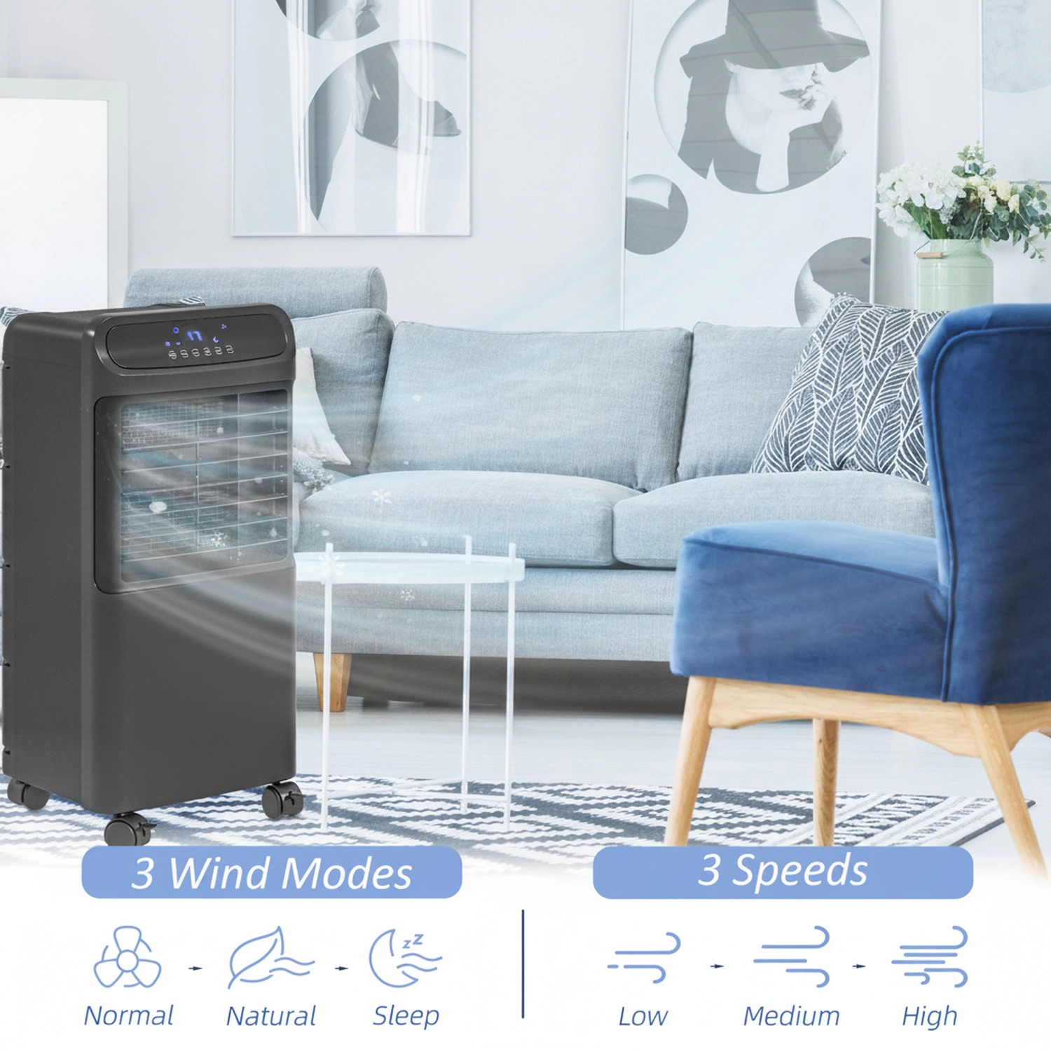 HONGGE 3-In -1 Ice Cooling Fan Mobile Evaporative Air Cooler with Remote Timer Oscillating for Home Office Bedroom