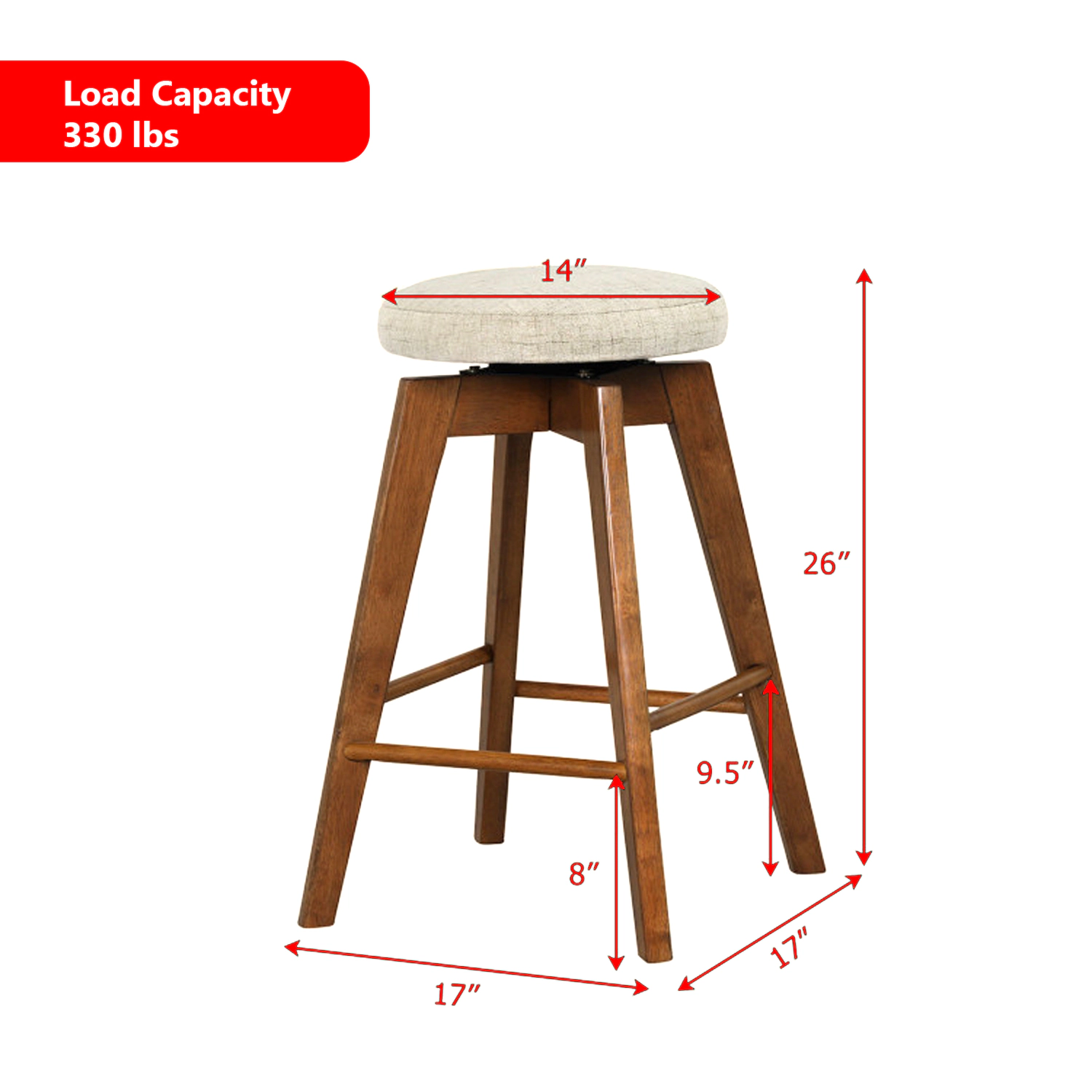 Hivvago Set of 2 26" Swivel Bar Stools with Backless Linen Upholstered Seats