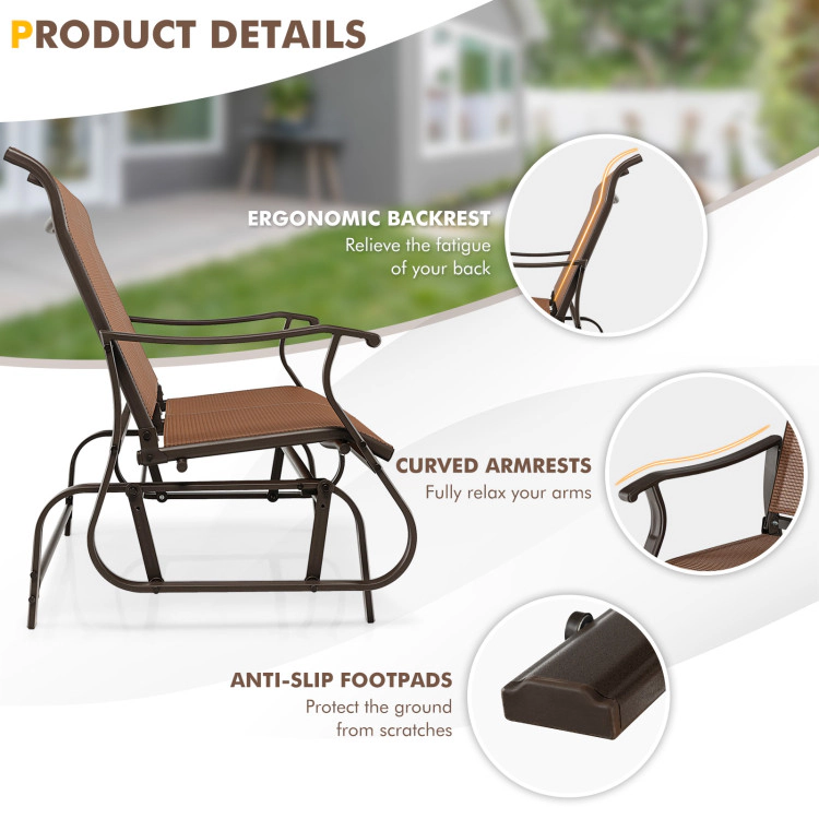 Hivvago 2-Person Patio Glider Bench With High Back And Curved Armrests-Brown