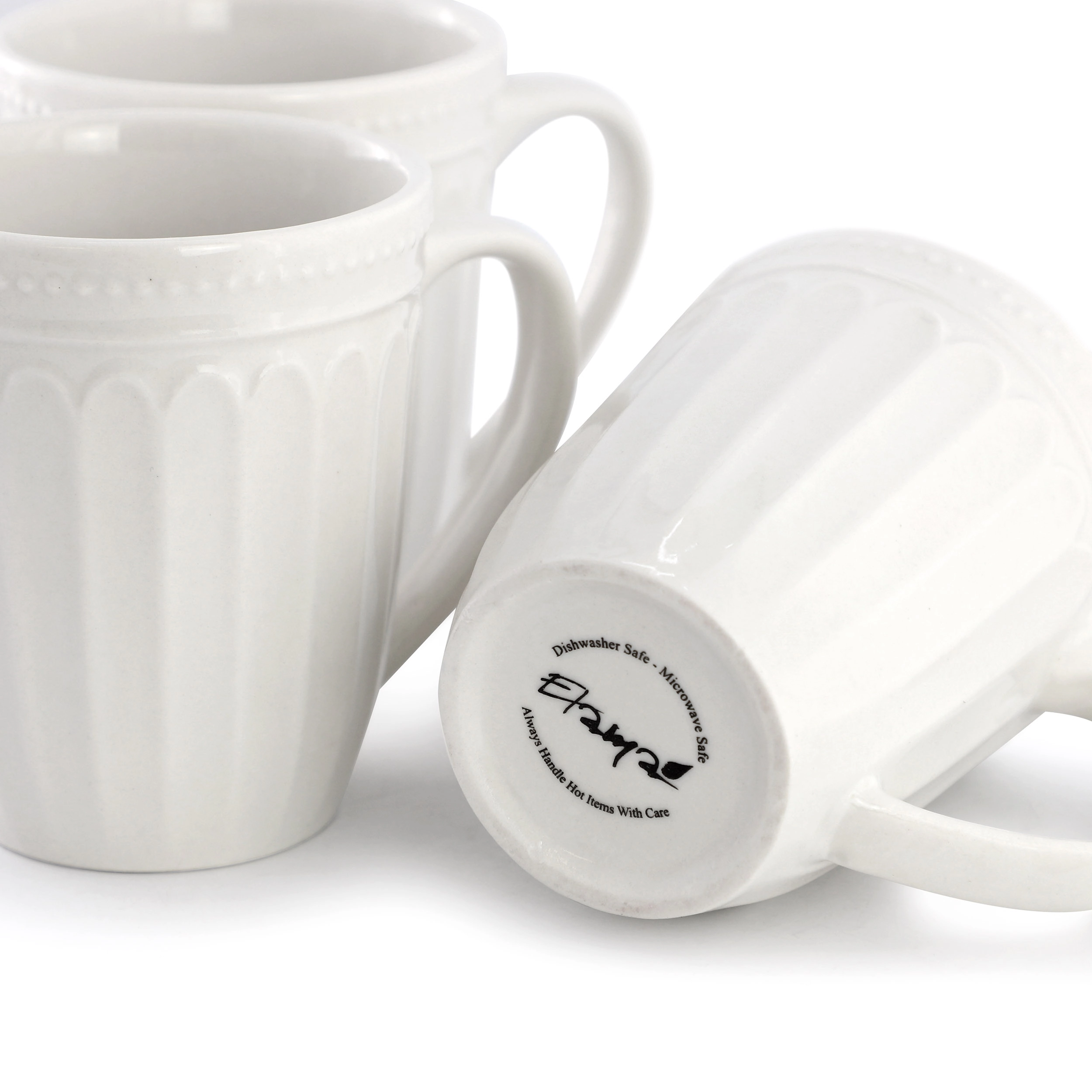 Elama Hansel 6 Piece Embossed Arch Stoneware 12 Ounce Mug Set in White
