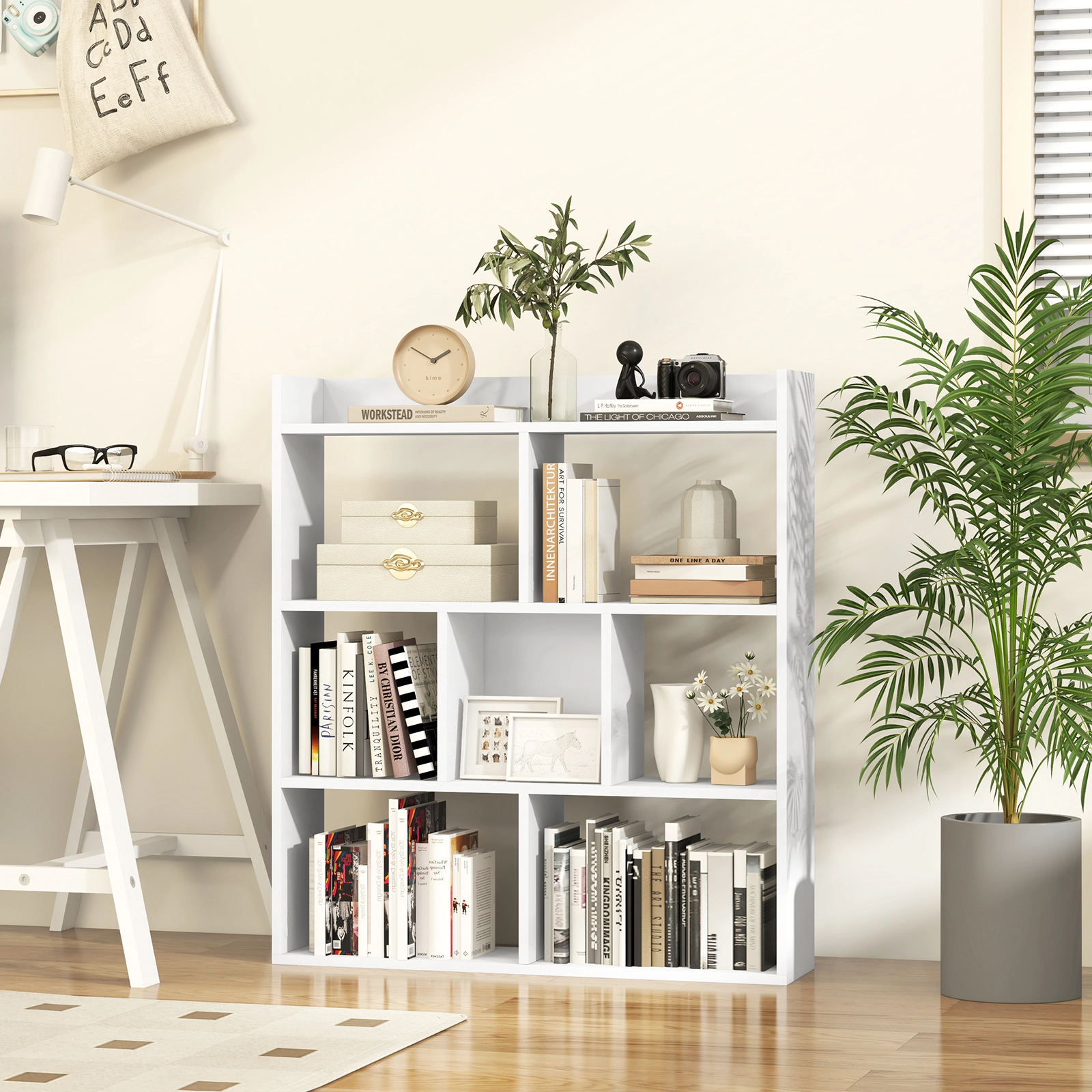 LJG 7 Cubes Open-Back Bookshelf with Anti-Toppling Devices