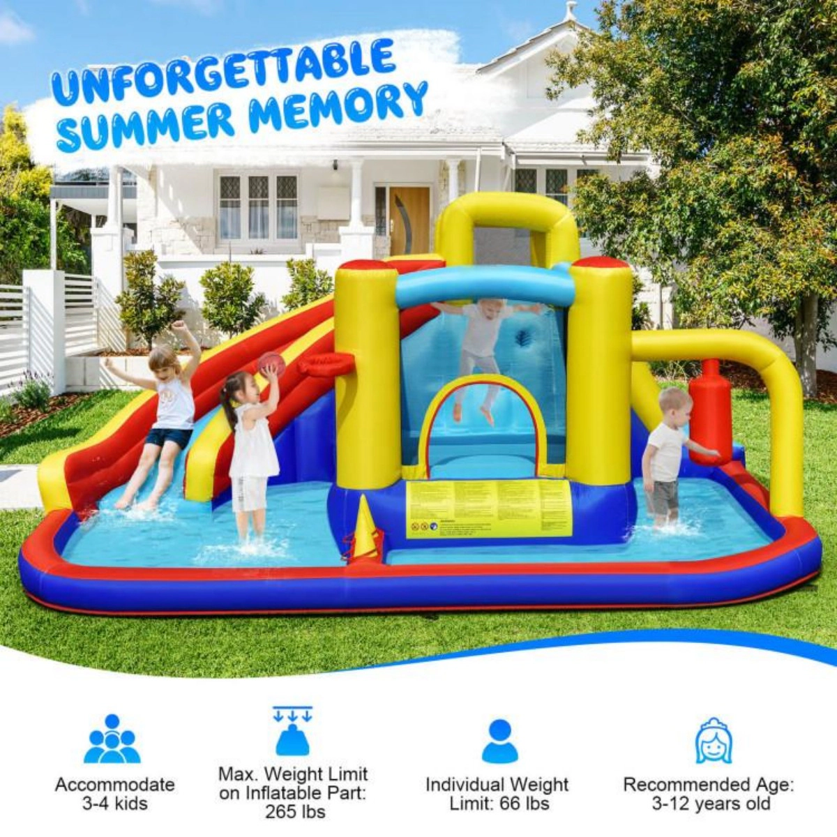 SUGIFT 7-in-1 169.5-in Inflatable Water Slide Bounce Castle with Splash Pool and Climbing Wall for Yard