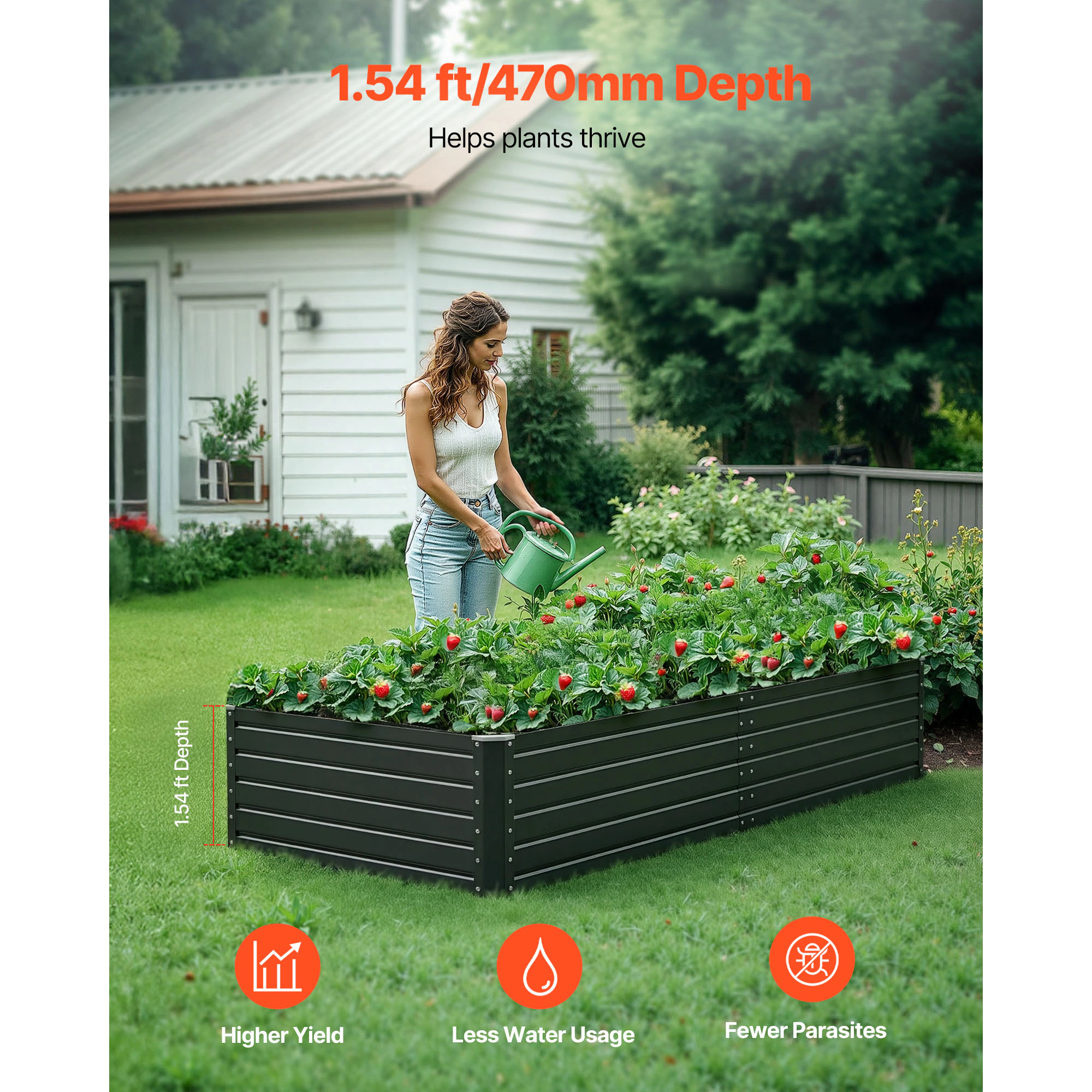 HONGGE Metal Raised Garden Bed Outdoor Galvalume Planter Garden Box Open Bottom Design Large Planter Raised Bed for
