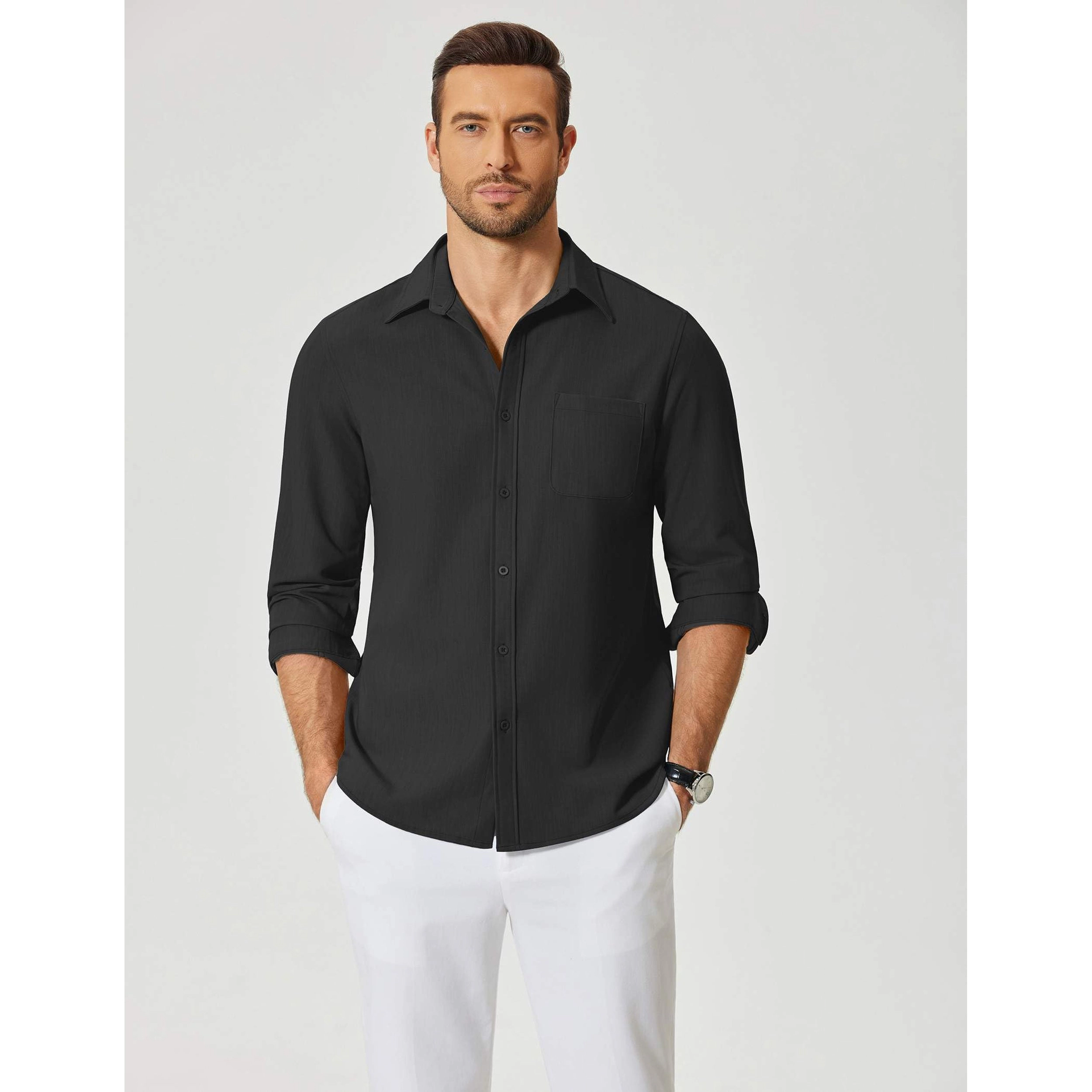 COOFANDY Mens Long Sleeve Button Down Shirt Classic Collar Chest Pocket Casual Tops