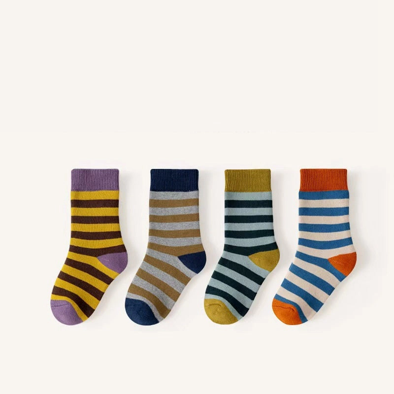 MyKids-USA Autumn and Winter Arrival Baby Unisex Breathable Striped/Dots Pattern Socks 1 Lot=4-Pair Set
