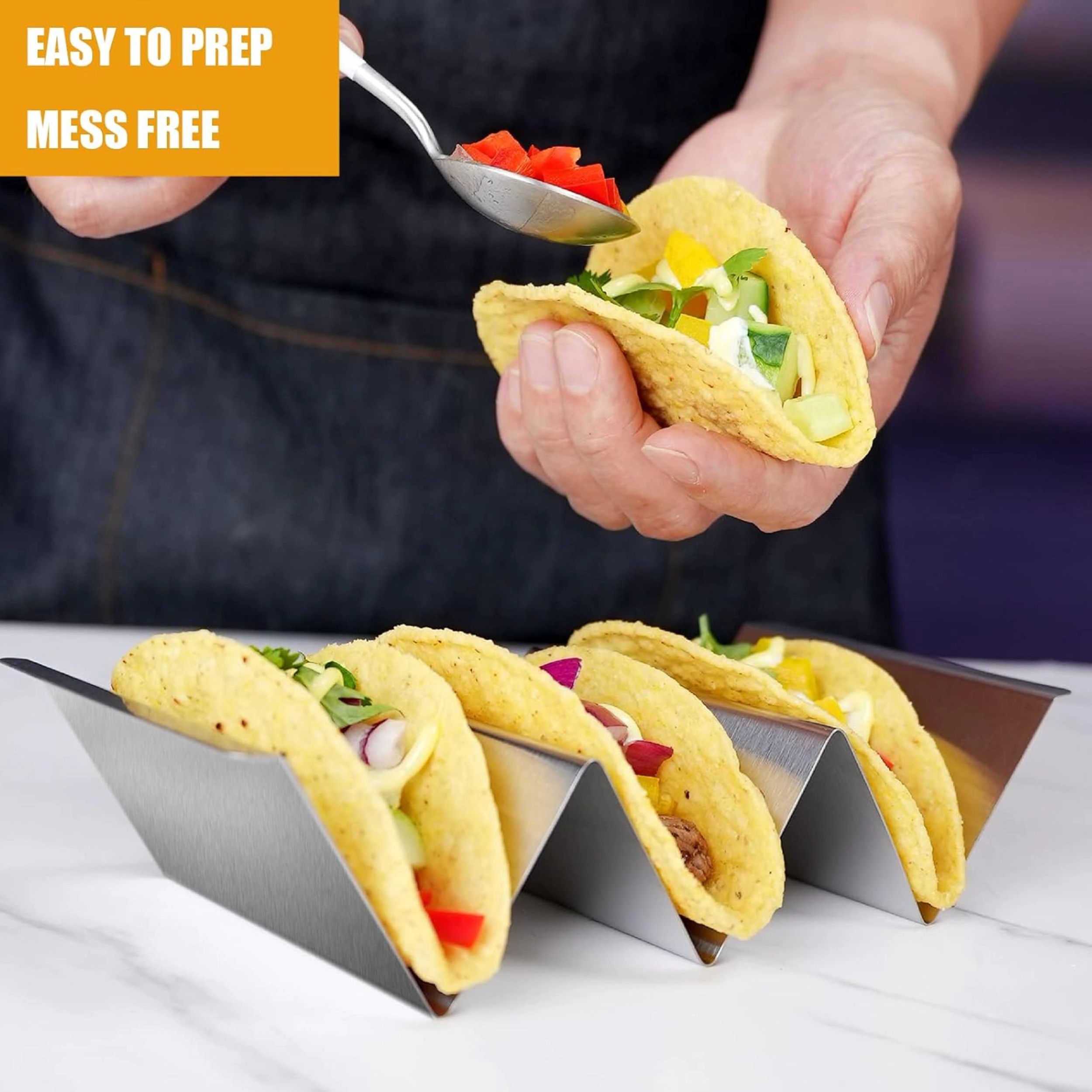 Stock Preferred Stainless Steel Taco Holders Set of 6 Oven Safe Taco Stands