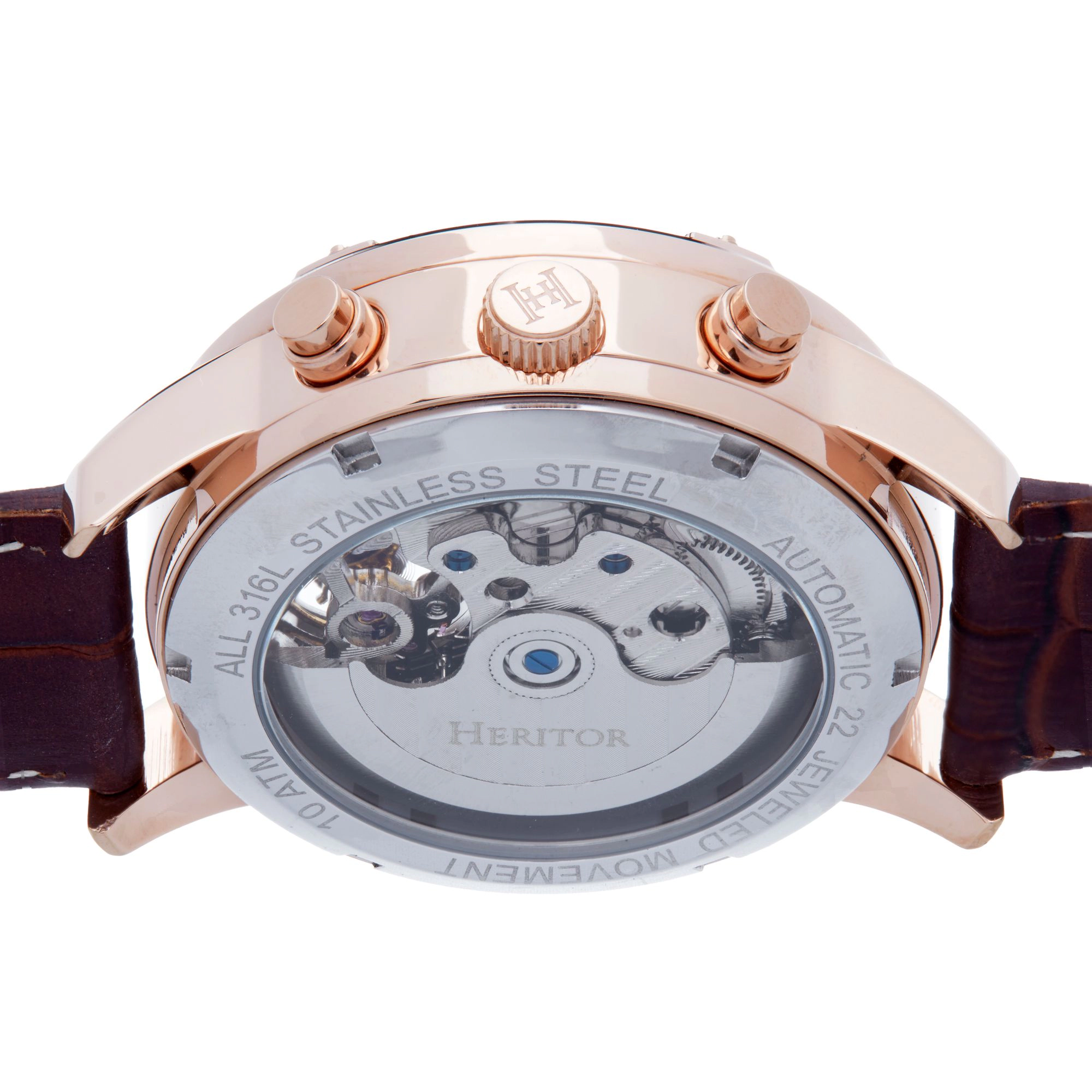 Heritor Automatic Wilhelm Semi-Skeleton Leather-Band Watch w/Day/Date