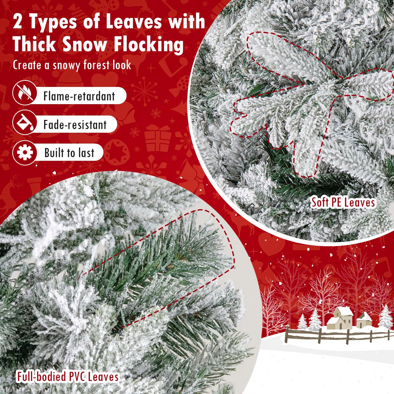 SlickBlue 7FT Half Christmas Tree with LED Lights and Snow Flock